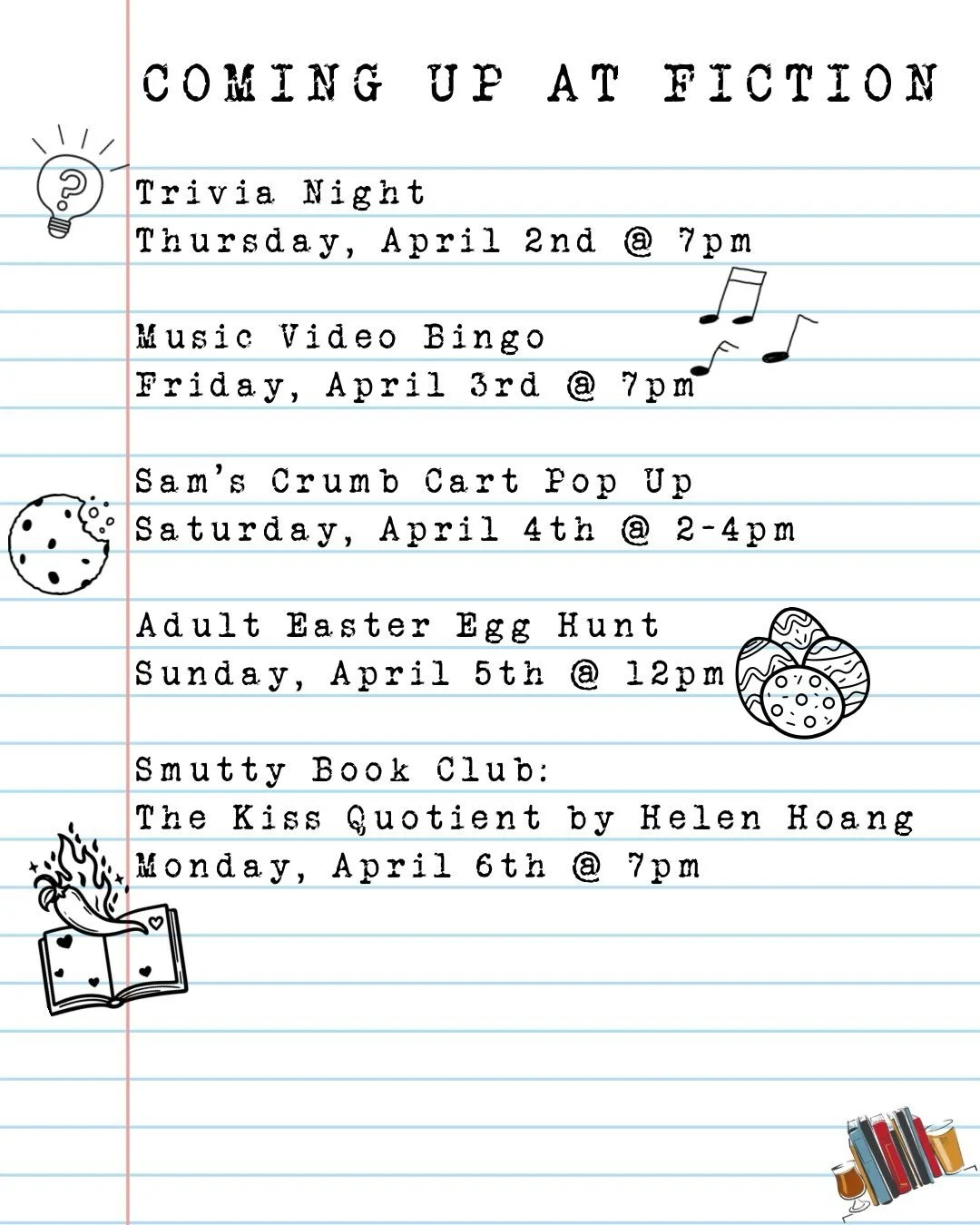 Somehow April is tomorrow?? 🫨 so we&rsquo;re going to slow down a little and enjoy this weird time of year. 

🧠 Every Thursday is Trivia Night at 7pm! Test your random knowledge against whatever the co-owners have in store for you!

🎶 It&rsquo;s t