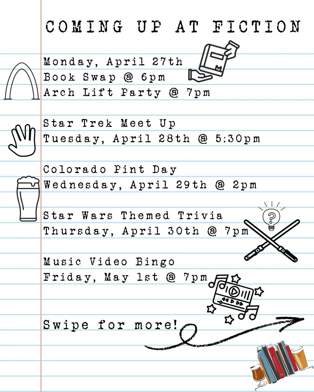 Are you ready for a new week? 👀 we sure are!! 🙌

📚 Monday at 6pm is our monthly Book Swap!! Bring at least 2 books to swap and bring home something new!

🚧 Stick around Monday night for the Quebec st Arch Lifting Party with @colfaxcultural and @w