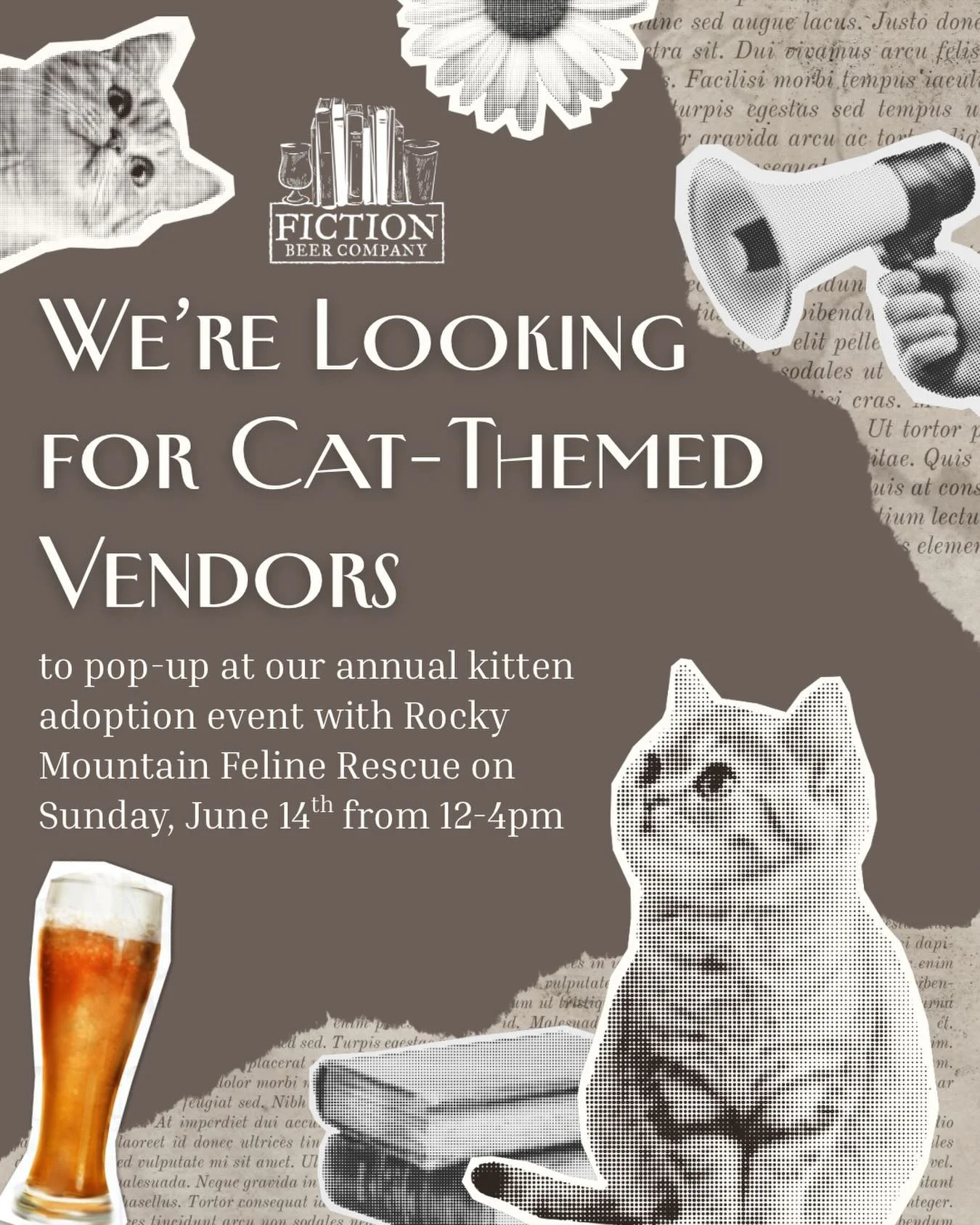 🐈 Calling all cat lovers! 🐈&zwj;⬛ 

Our annual kitten adoption event with @rockymountainfelinerescue is coming up on Sunday, June 14th&mdash;and this year, we&rsquo;re looking for a few vendors to pop-up with feline-friendly wares!

If you (or some