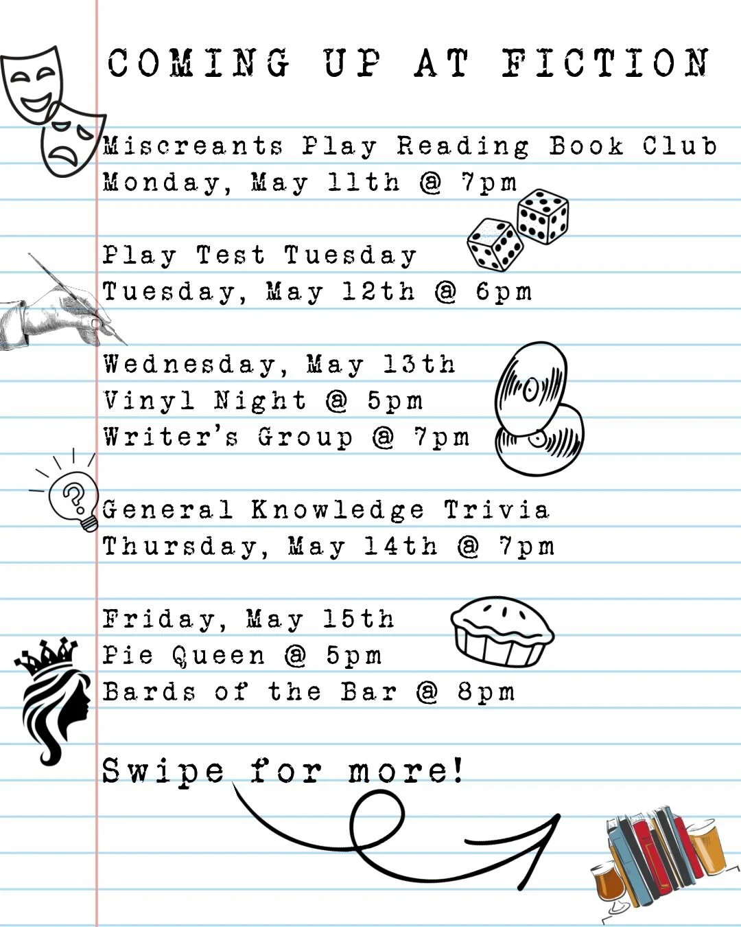 What a week! What&rsquo;s next? Well, we have a whole new week planned for you!

🎭 On Monday at 7pm is the monthly meeting of @miscreanttheatre Play Reading Book Club! Come read amazing new plays! No experience necessary, just a love@of theater!

🧩