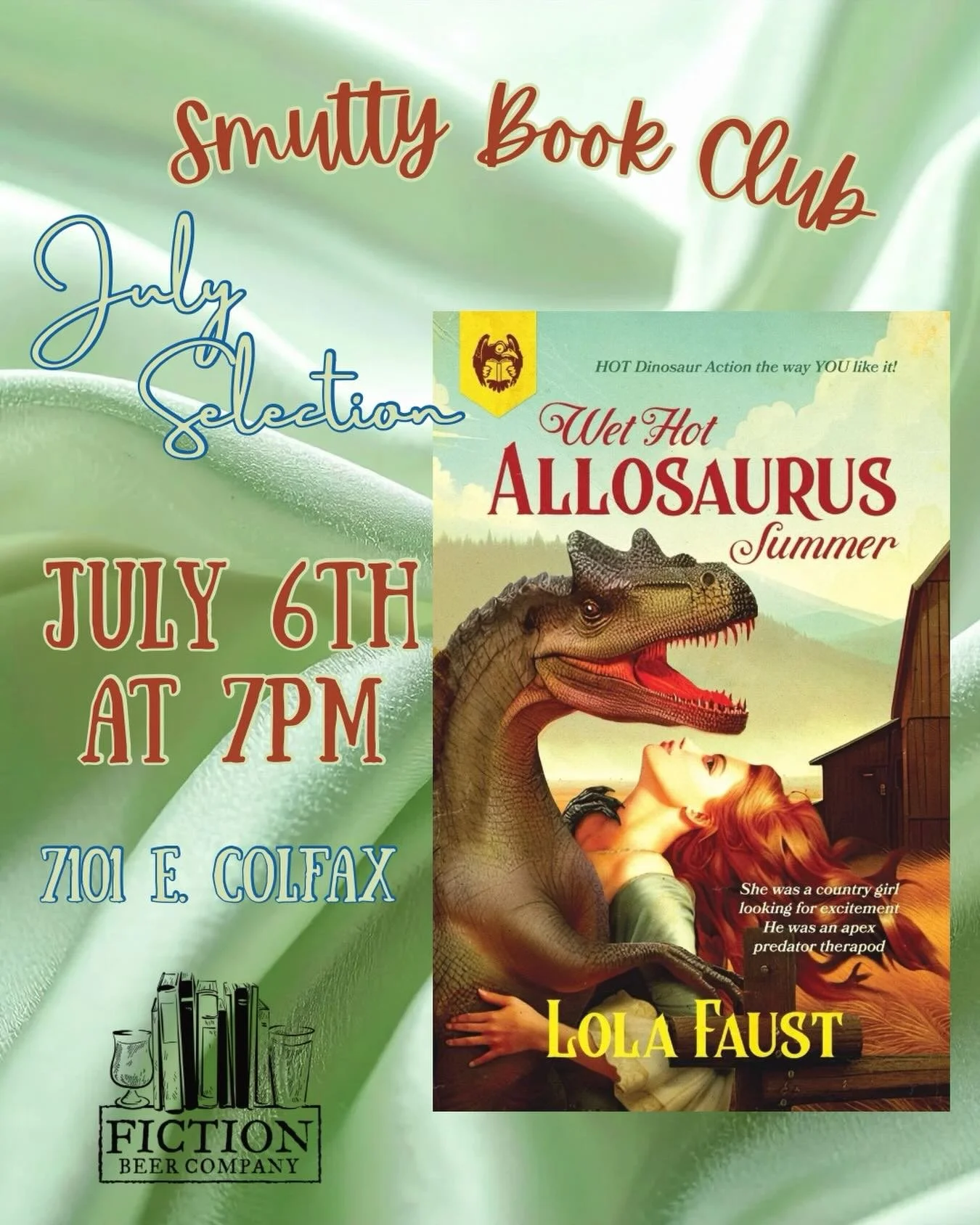 Are you a simple country person looking for an escape in the arms of a bad boy carnosaur? Then do we have a book for you! For July our Smutty Book Club is taking a walk on unhinged side! We&rsquo;ll be reading &lsquo;Wet Hot Allosaurus Summer&rsquo; 