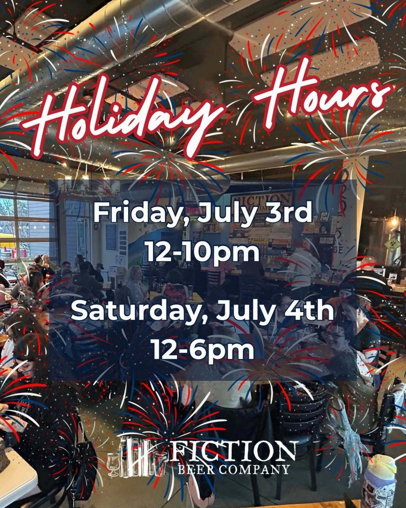 🎆 A holiday weekend calls for holiday hours 🎇

We&rsquo;re opening early tomorrow, 7/3, at 12pm! It&rsquo;s also the first Friday which means Music Video Bingo with @brainreactiontrivia at 7pm!

🌮 @eltreslorasfoodtruck will be parked outside from 