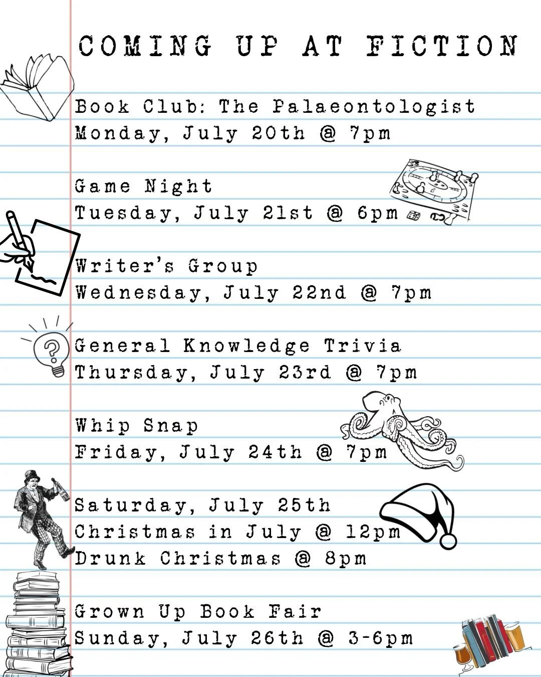 Happy Monday! It&rsquo;s going to be a hot one this week 🫠, swipe through to see what we have planned to help you hopefully cool down with us!

#fictionbeercompany #happeningthisweek #booksandbeer #eastcolfax 

📖 Join us TONIGHT for the monthly mee