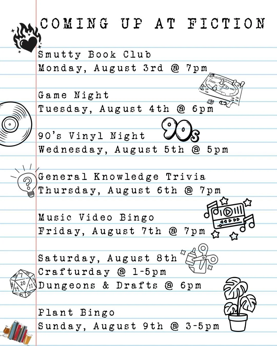 Happy Sunday! ☀️ we know the heat has melted all our brains, but don&rsquo;t worry, we made your plans for you! 

➡️ Swipe through to see what we have going on this week!

#fictionbeercompany #booksandbeer #happeningthisweek #eastcolfax #joinus 

🥵 