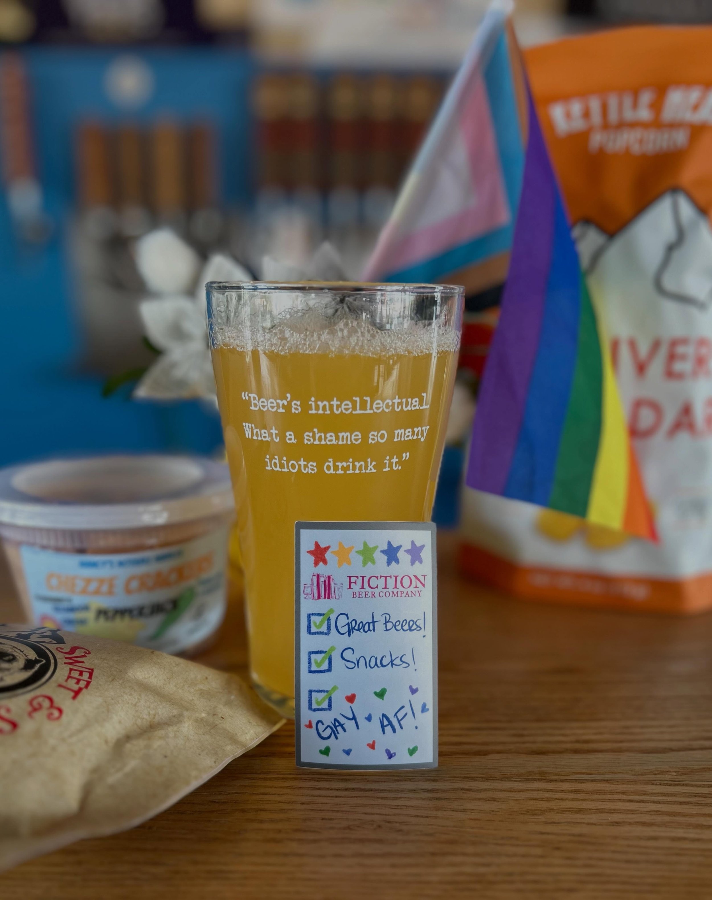 🍿 We could sure go for a snack right about now&hellip;and we got some new stickers in! 😉

#fictionbeercompany #merchdrop #booksandbeer #sticker #eastcolfax