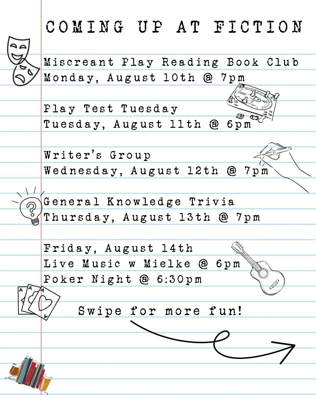 Don&rsquo;t let the Sunday scaries get you down! 🫣 We&rsquo;re about to start a whole new week with all sorts of fun stuff to do! 

Swipe on through to see what we have going on this week! 👉

🚨 We&rsquo;ll be closing early on Sunday, 8/16, at 5pm!