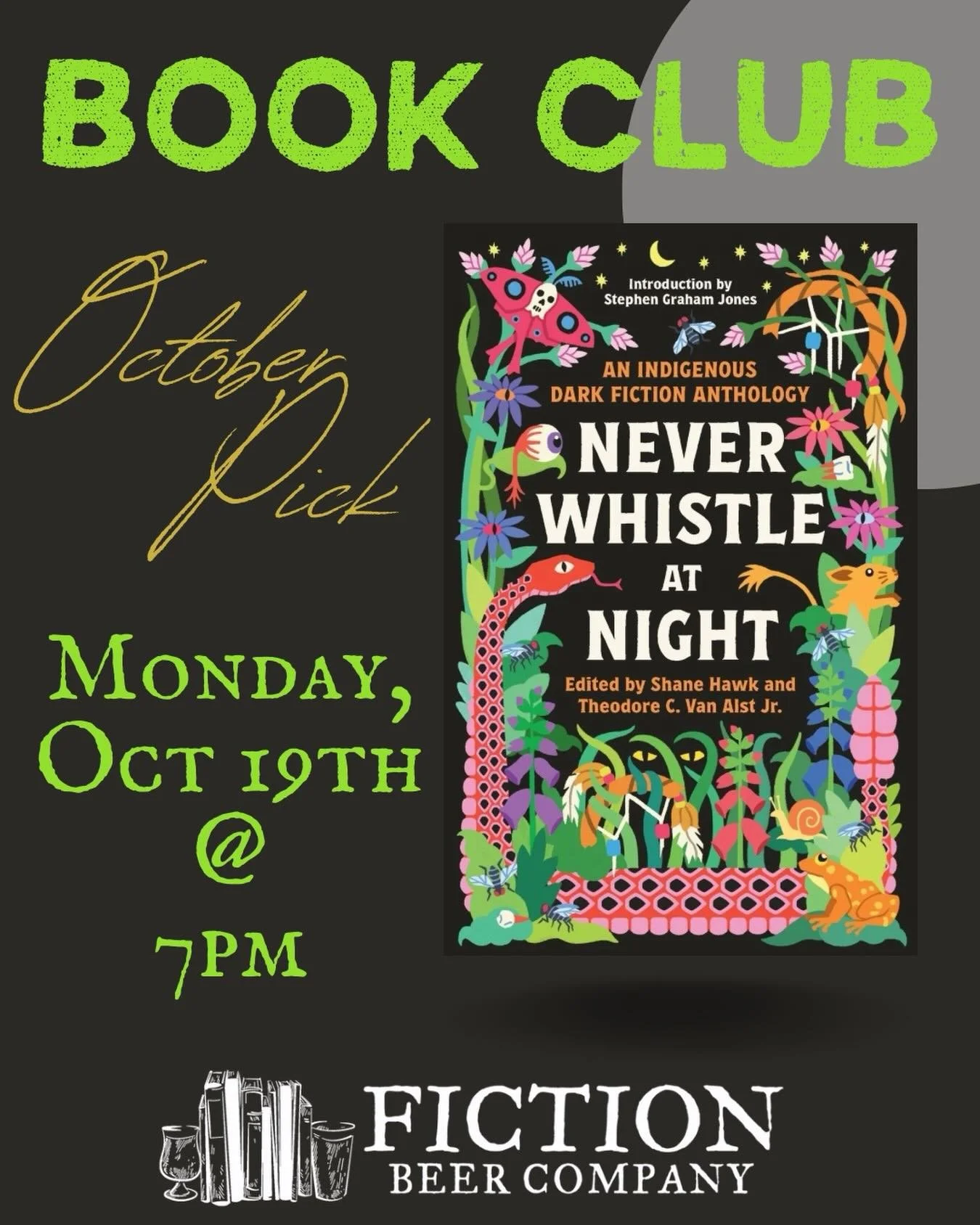 Why read just one scary story when you can read 26?! 👻 For October our Book Club will be reading &lsquo;Never Whistle at Night: An Indigenous Dark Fiction Anthology&rsquo;! This collection of stories span the continent and are a celebration of Indig