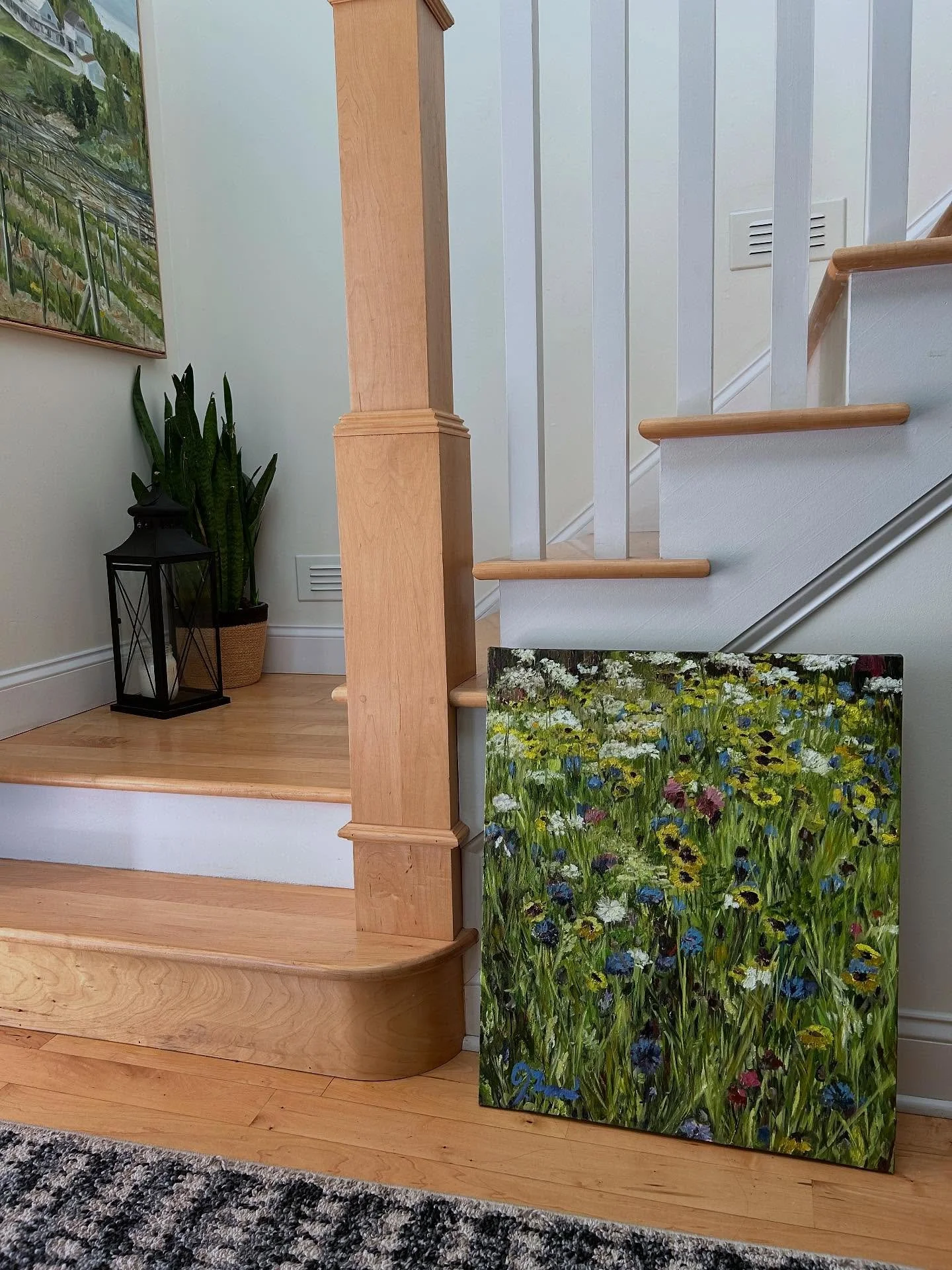 **The mini version now available! Large size is sold. **

&ldquo;Northern Michigan Wildflowers II&rdquo;
25&rdquo; x 21&rdquo; 
$390.00
Oil on canvas, to be framed in white or natural wood. Ready for shipping Sept 15. Perfect for an entryway, laundry