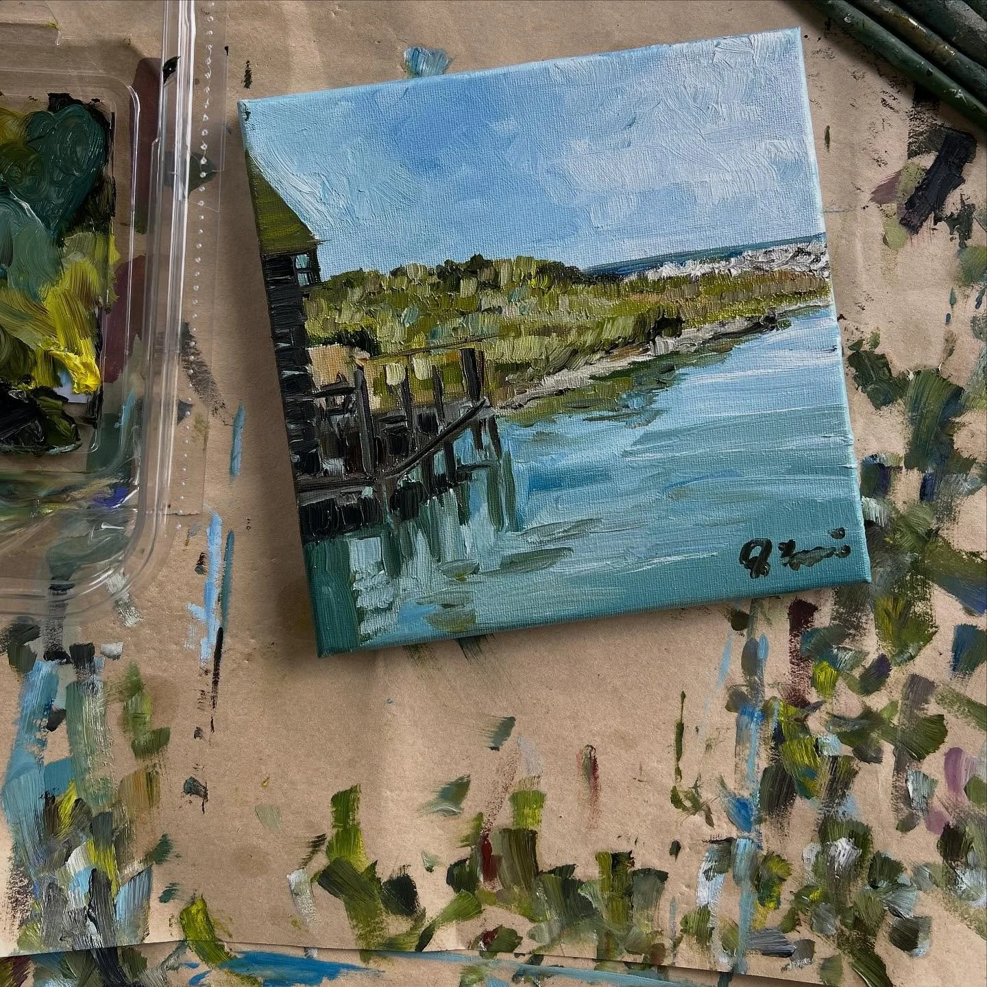 Happy Wednesday! 
&ldquo;End of Fishtown&rdquo; 
8&rdquo; x  8&rdquo;
$80.00
Oil on canvas, to be framed in white or natural wood. 

**Creating a pile of 8&rdquo; x 8&rdquo; minis today ❤️