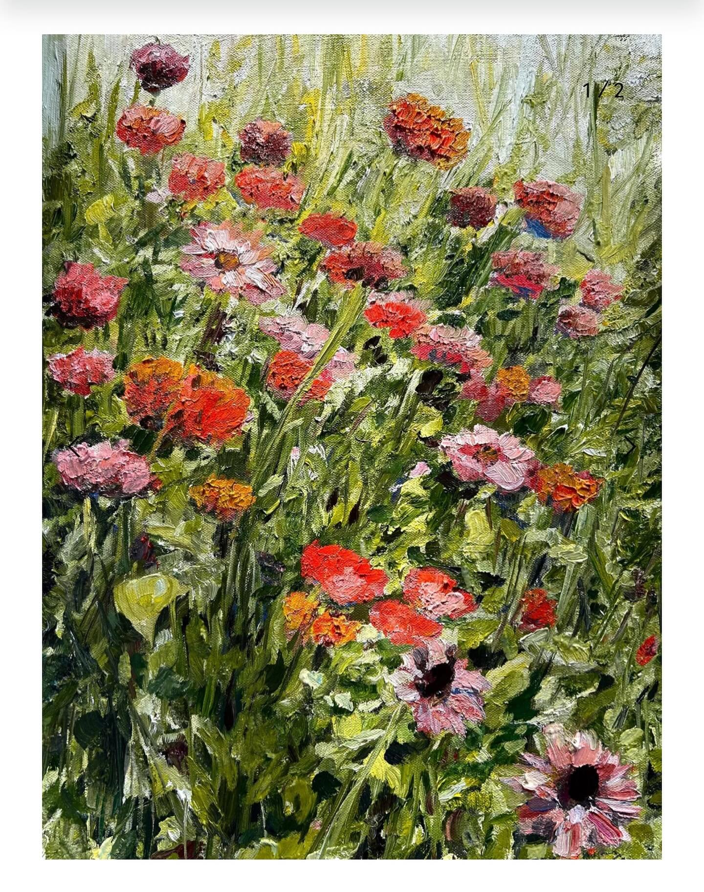 *** SOLD ***
&ldquo;Monroe St. Zinnias&rdquo; 
11&rdquo; x 14&rdquo;
$125.00
Oil on flat canvas, to be framed in vintage gold frame 
Link in bio! 1 available.
#gamblinpaint #gamblinoils #oilpainting #wallart #interiors #interiordesign #interiordecora