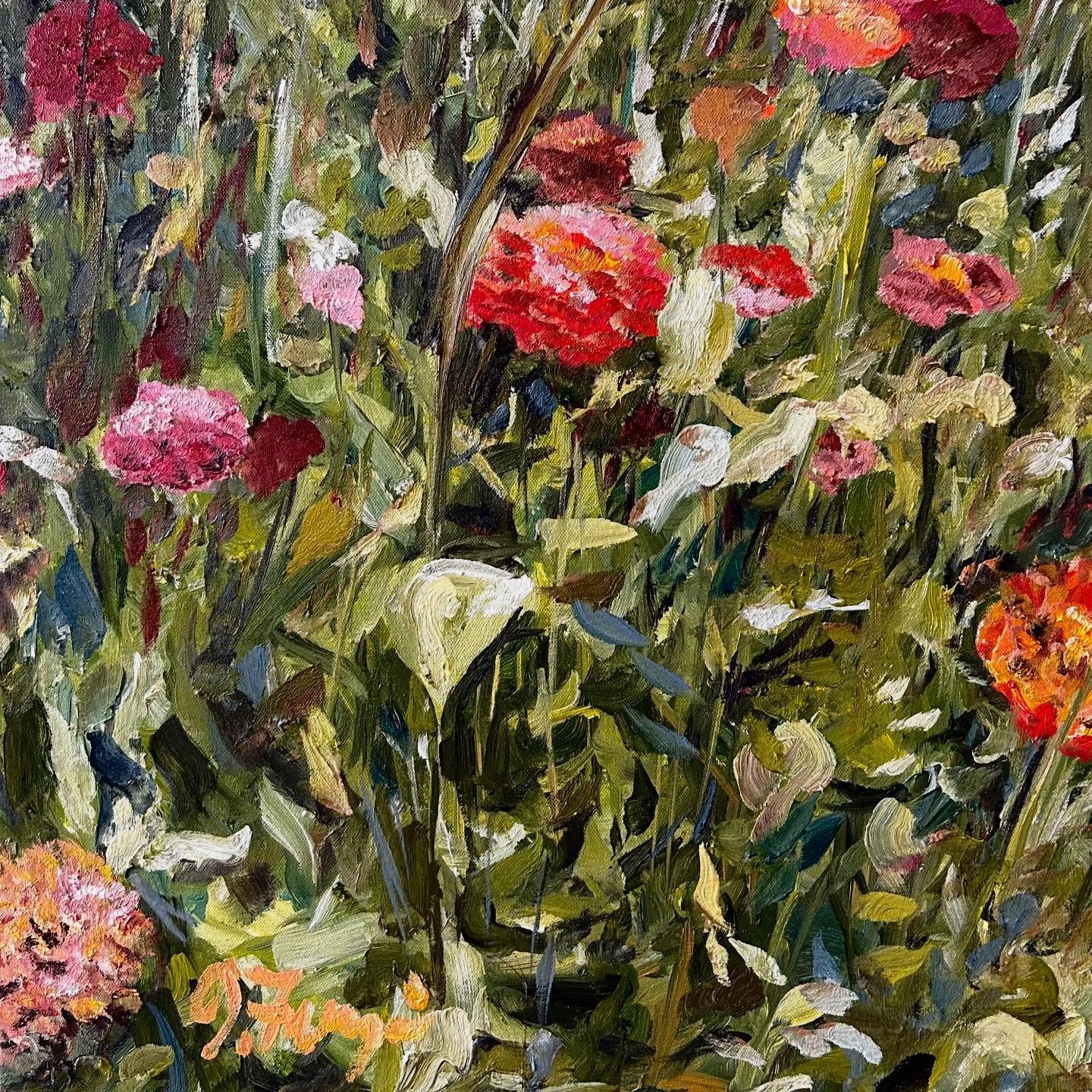 #wallart #oilpainting #flowerpainting #zinnias #interiordesign