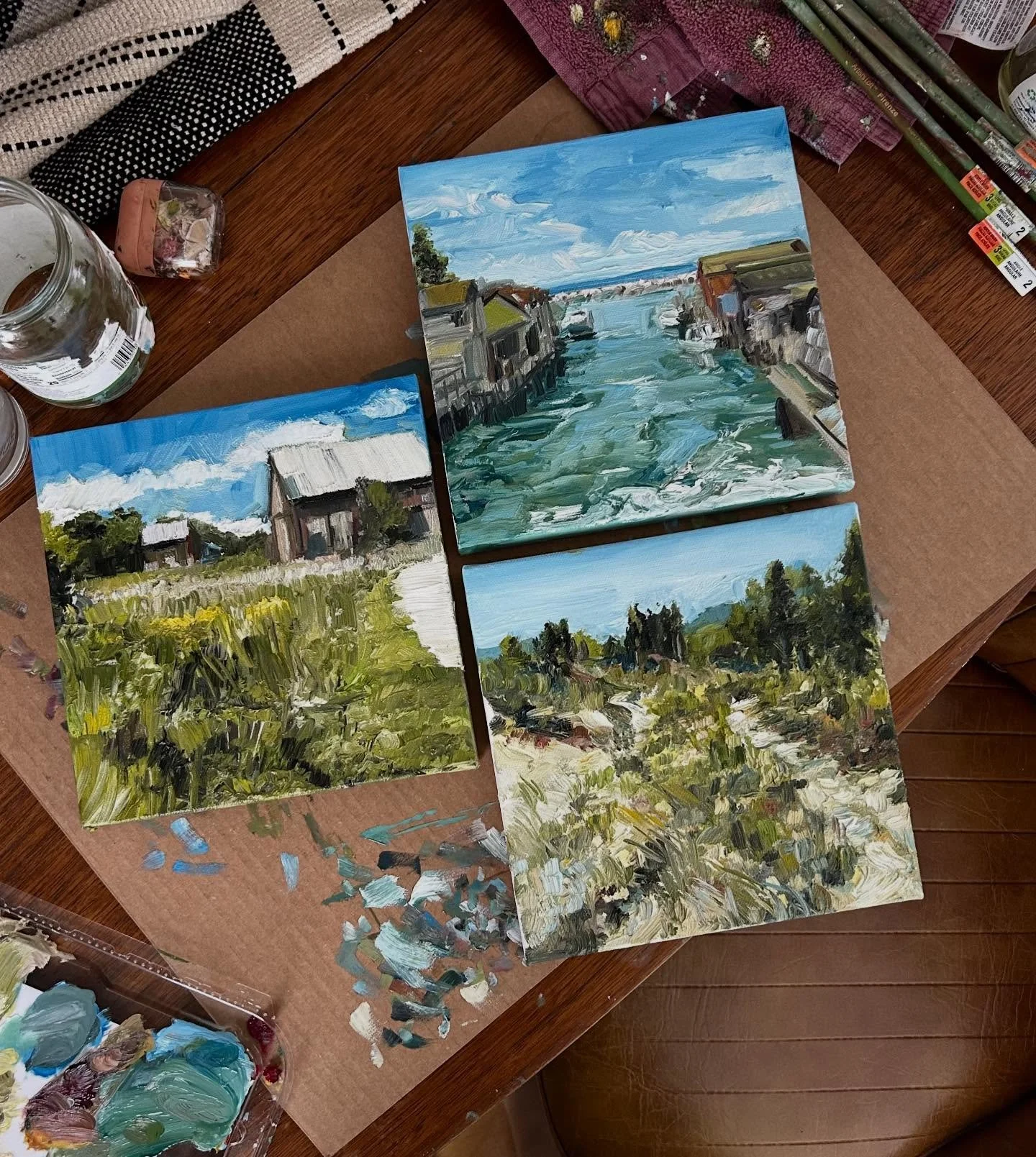 More 8&rdquo; x 8&rdquo; in progress! 
$100.00 each, includes framing 
(DeYoung barns, Sleeping Bear and Fishtown)