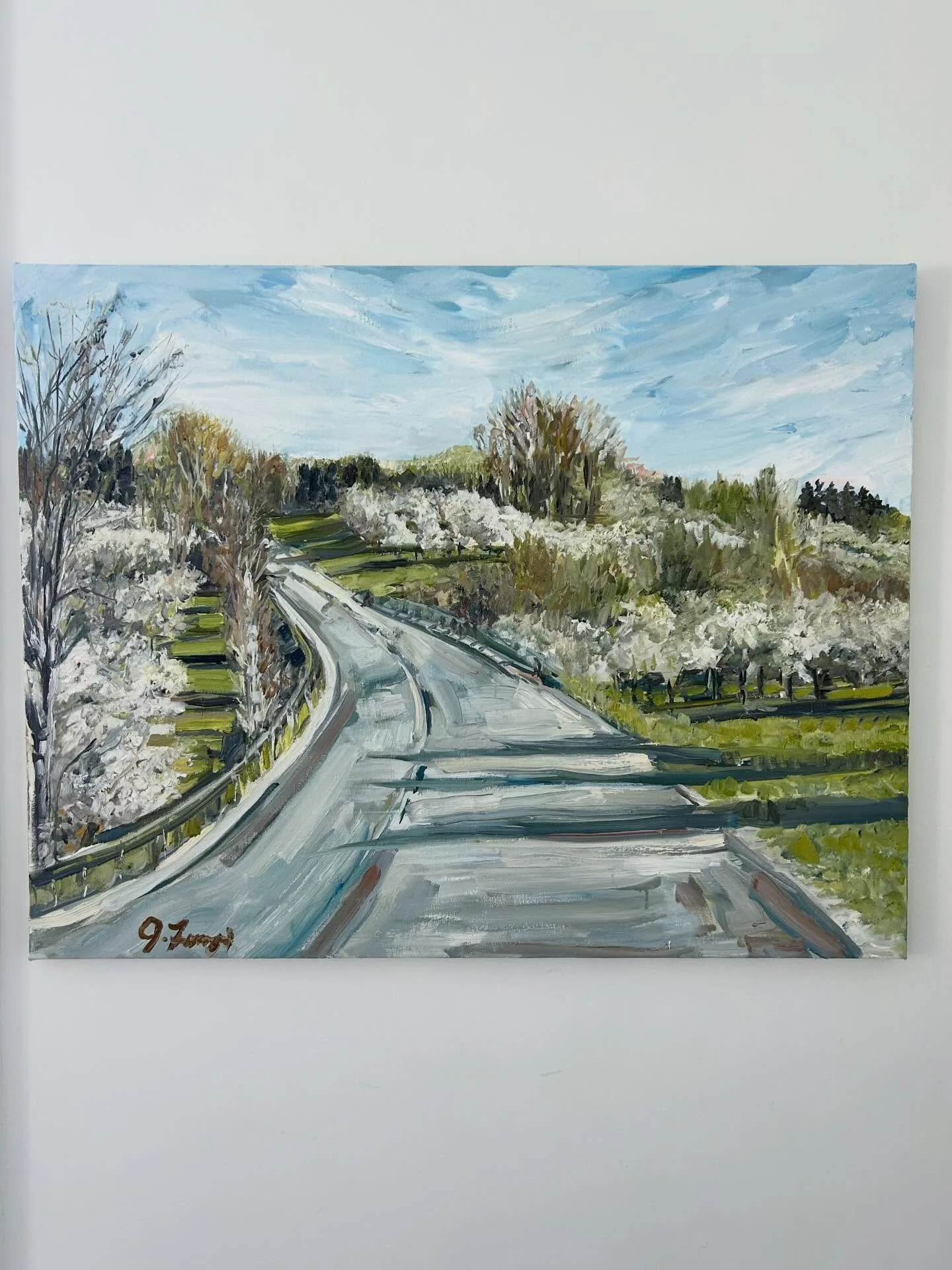 &ldquo;Leelanau Spring Ride&rdquo;
28&rdquo; x 36&rdquo;
$800.00
Oil on canvas, to be framed. 
Ready for local pick up or delivery early March. 
Link in bio! 
#leelanau #centerhwy #spring #cherrytree #cherryblossoms