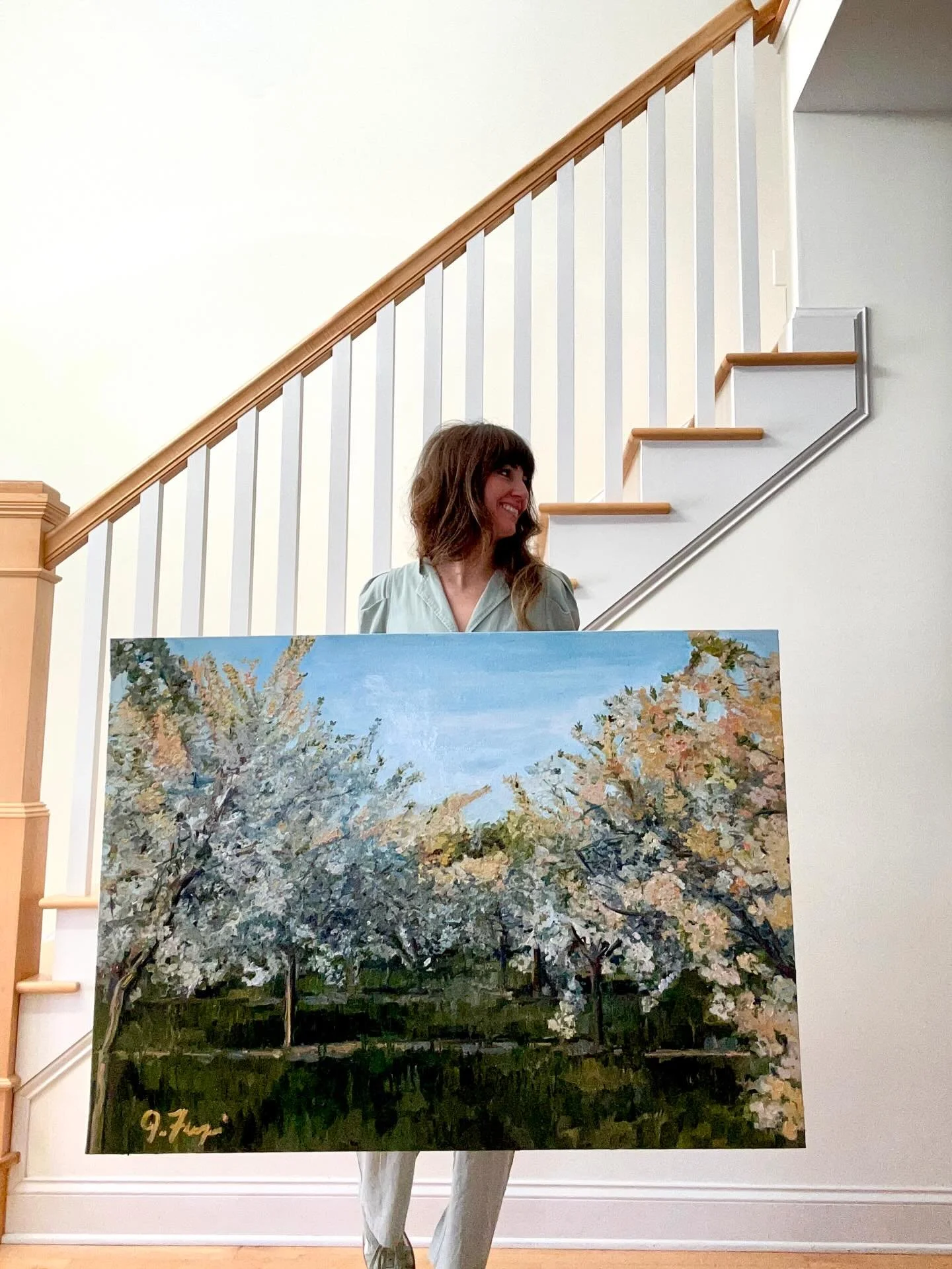 SCALE! I was just talking to my friend Mary that you can&rsquo;t see from my photos the size of my paintings.  Most are big. 😂❤️ 

This one is Available! Link in bio. 

#interiordecor #interiordesign #interiors #northernmichigan #leelanau