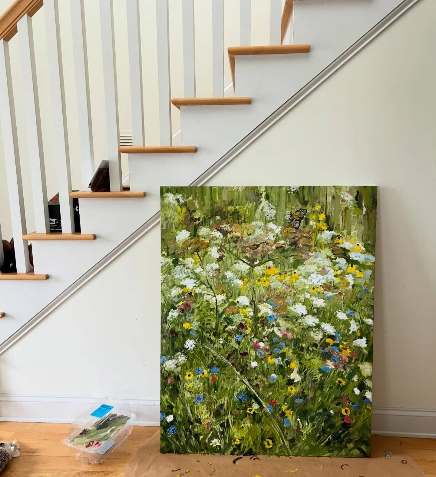 &ldquo;Wildflowers with Monarch&rdquo; 
In progress&hellip;
$1300.00 (when completed)
47&rdquo; x 36&rdquo;
Oil on canvas 
No framing due to weight, edges are painted.