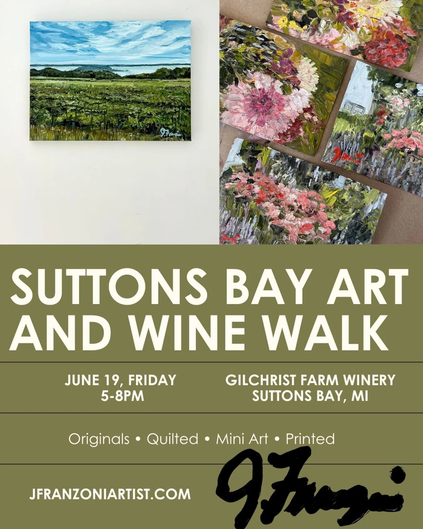 Suttons Bay Chamber of Commerce released their Art and Wine walk date! June 19,2026 I&rsquo;ll be at @gilchristfarmwinery selling original art starting at $20.00 for minis, printed items starting at $10 and quilted gifts. Come visit! 5-8pm. 🤗 Sample