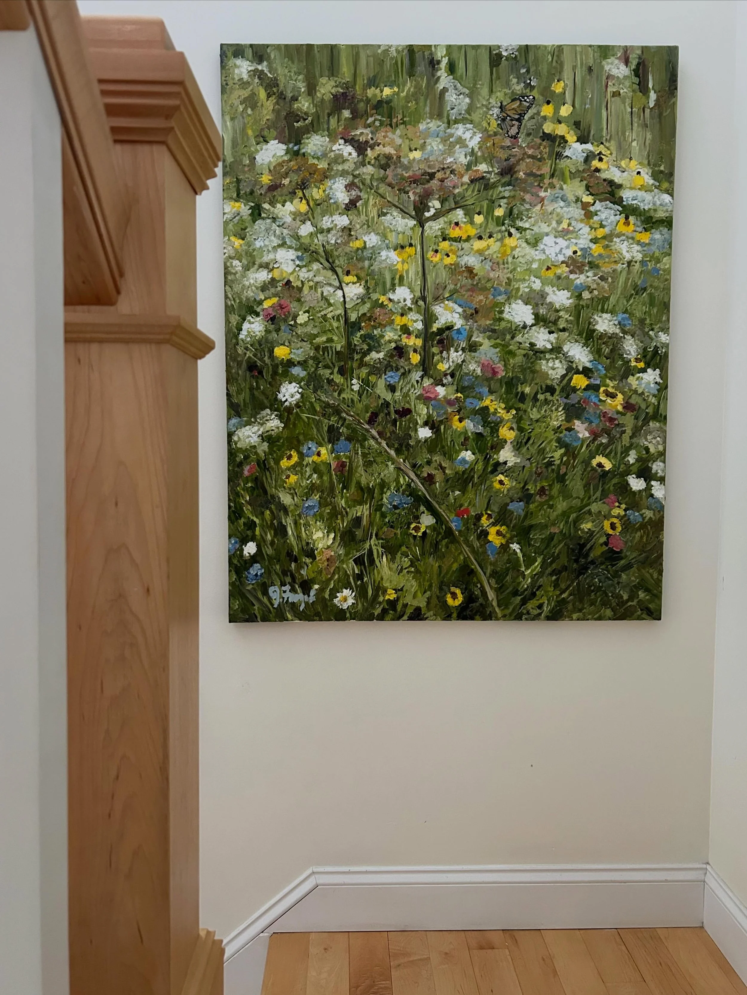 Still available! Link in bio. 🤗

&ldquo;Wildflowers with Monarch&rdquo;
$1300.00
46&rdquo; x 36&rdquo;
Oil on canvas 
Unframed, painted edges