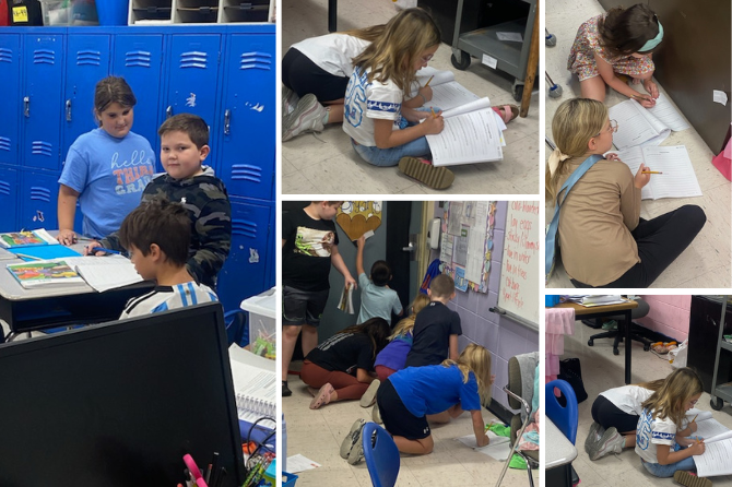 Lay 3rd grade. Students working hard on creating a play in our CKLA program. Students were acting, coming up with props, stage directions and dialogue.