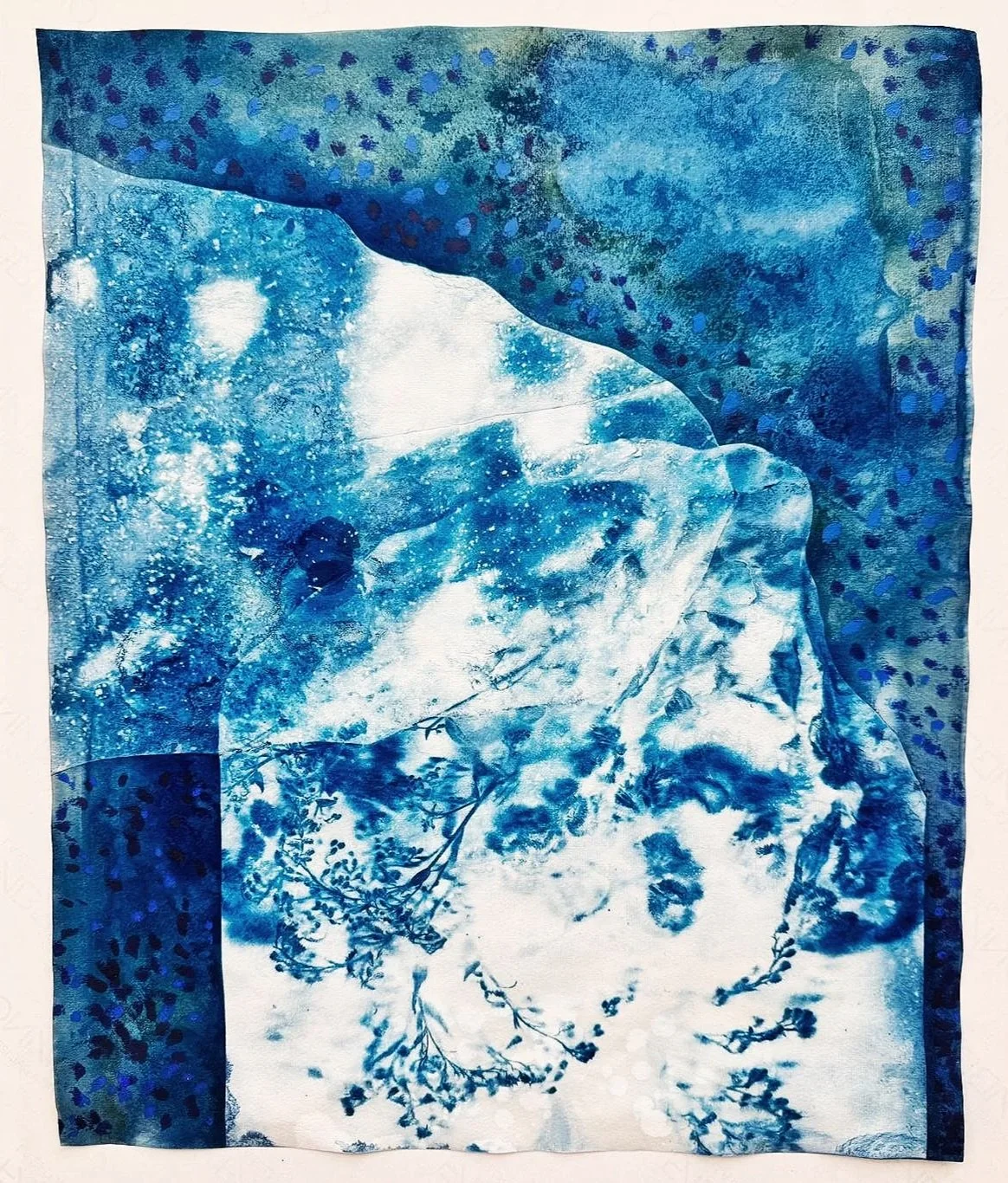 quadro marta abbott when the mountain washed ashore, cianotipie e guache su carta,