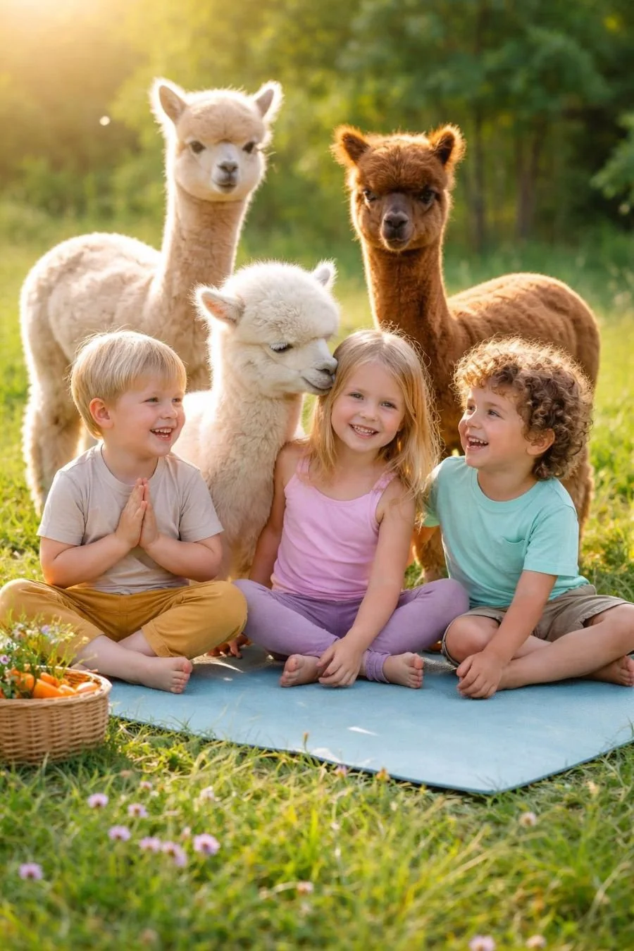 Familien-yoga auf der alpakaweide