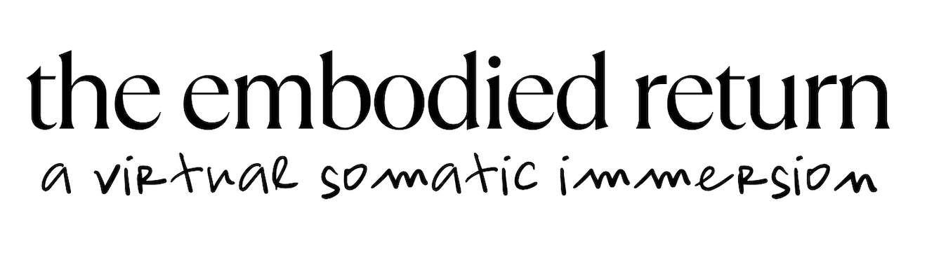 Title text reading 'the embodied return' in large serif font and 'a virtual somatic immersion' in smaller handwritten script.