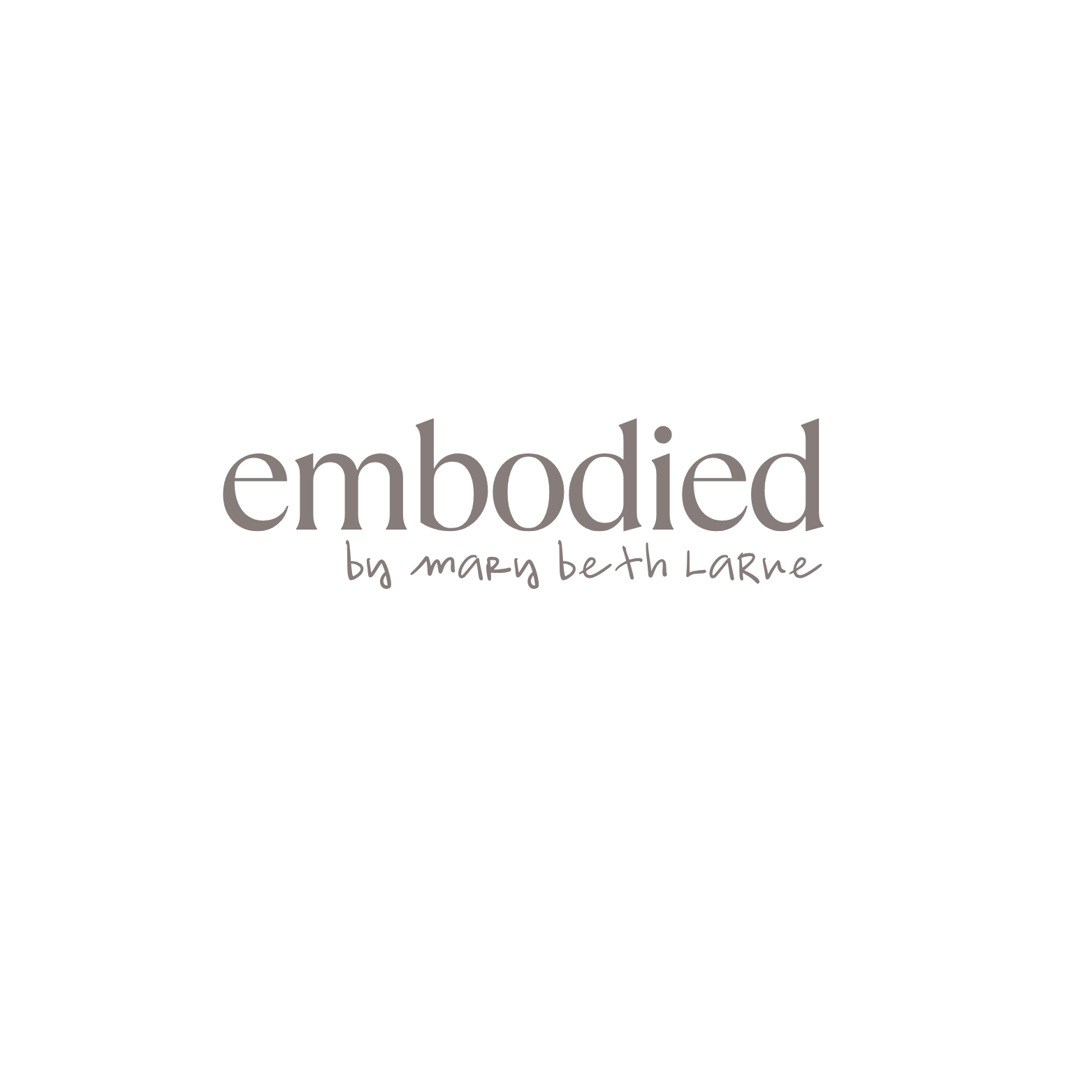 Book cover titled 'Embodied' by Mary Beth Larne, featuring a silhouette of a person with lines and arrows around them, on a black background.