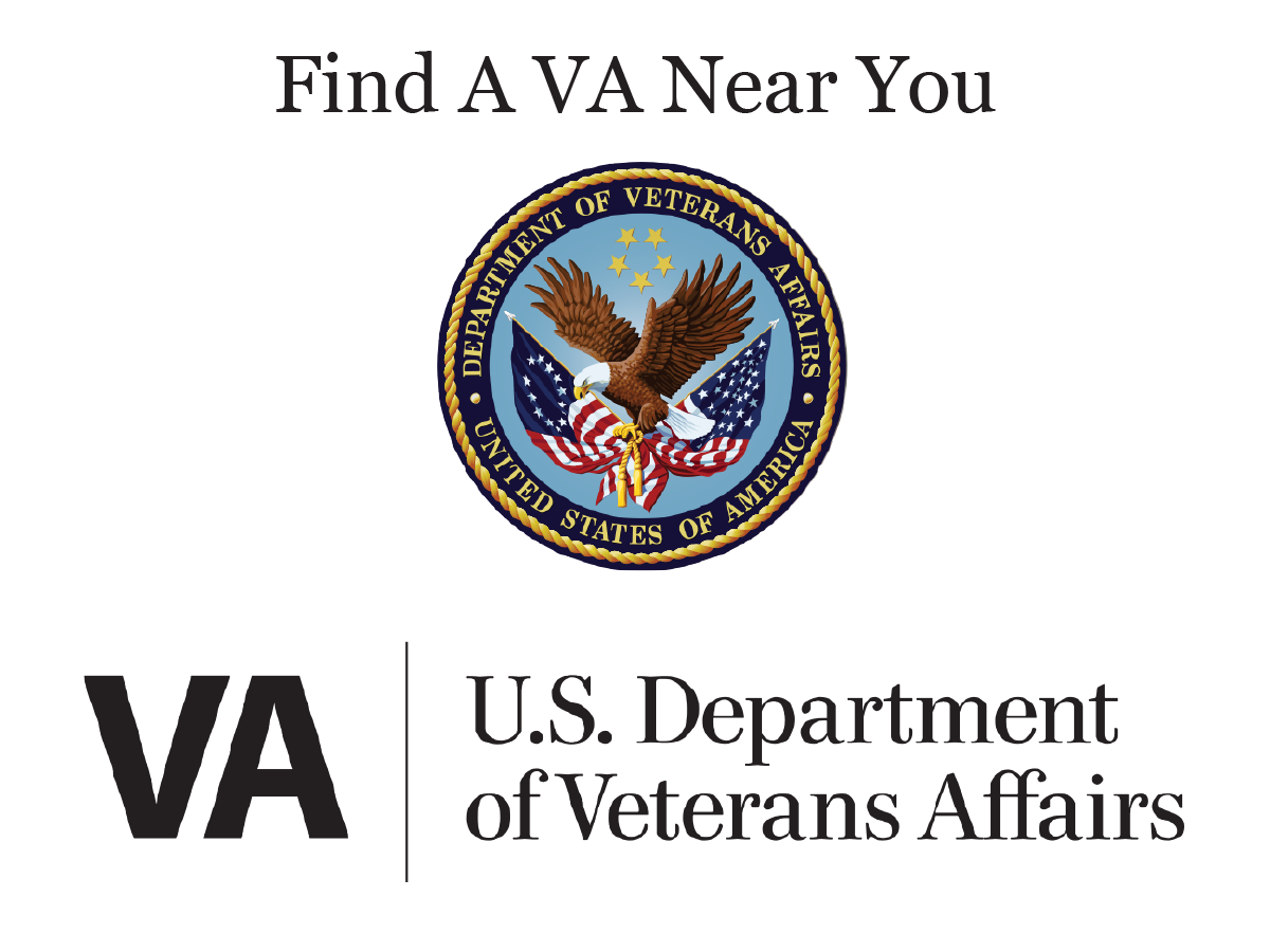 U.S. Department of Veterans Affairs official logo with an eagle, American flags, and stars, and the text "U.S. Department of Veterans Affairs" and "United States of America".