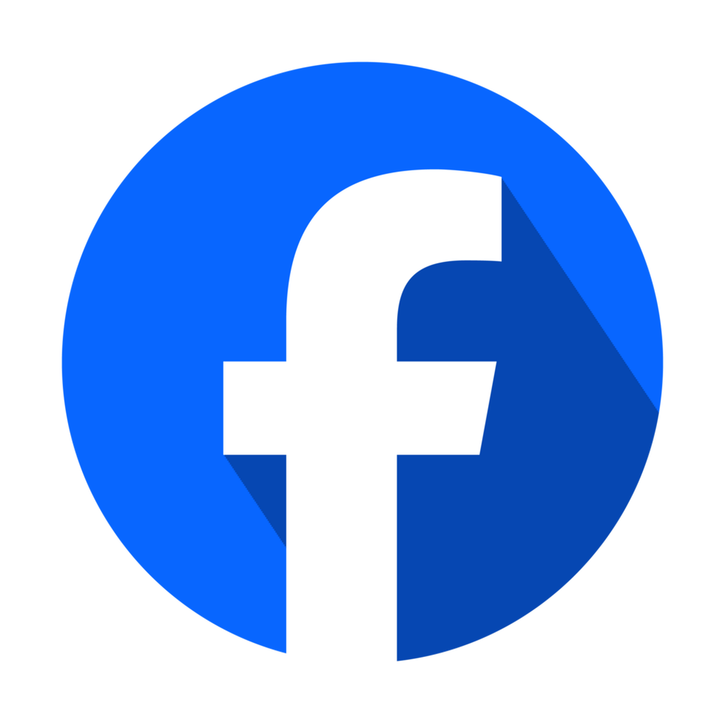 Facebook logo with white 'f' on a blue circular background.