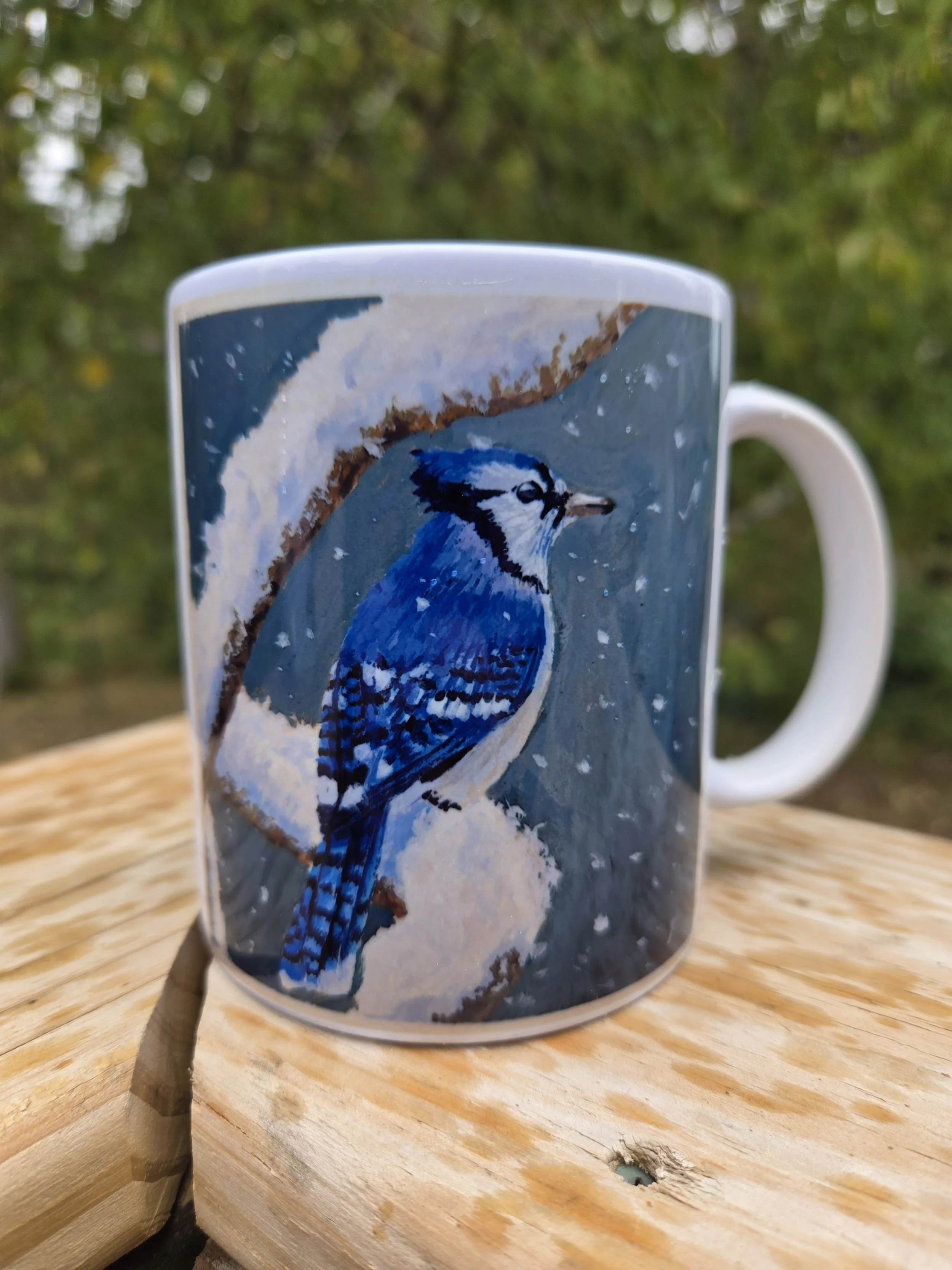 Snowy Blue Jay Original Art Mug