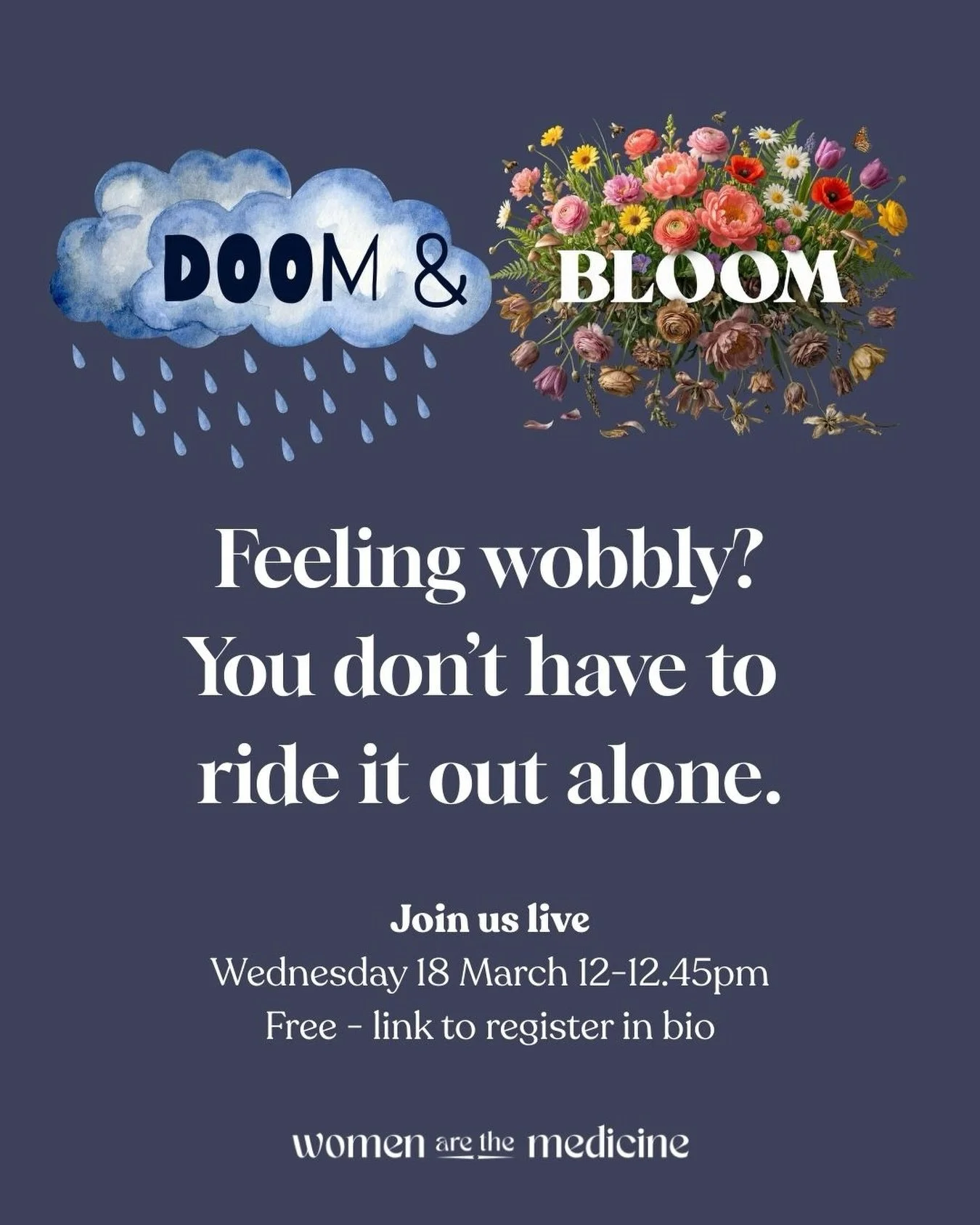Stop the doomscroll - it&rsquo;s WAY too much doom rn
⁣
Get off your phone and come and join us next Wednesday lunchtime.⁣
⁣
We can&rsquo;t solve the problems of the world, much as we wish we could. But we do have something that&rsquo;ll help you wor