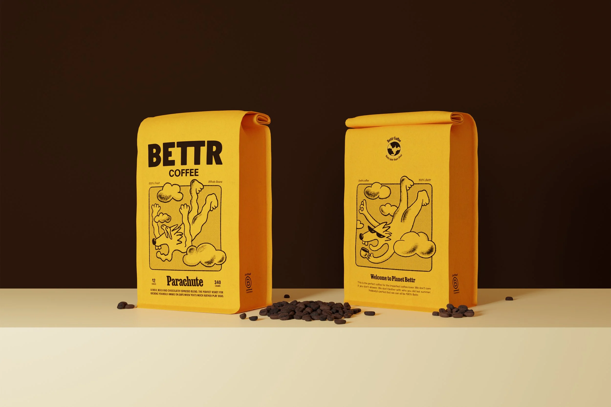 Cool coffee packaging for BETTR Coffee. The Parachute blend