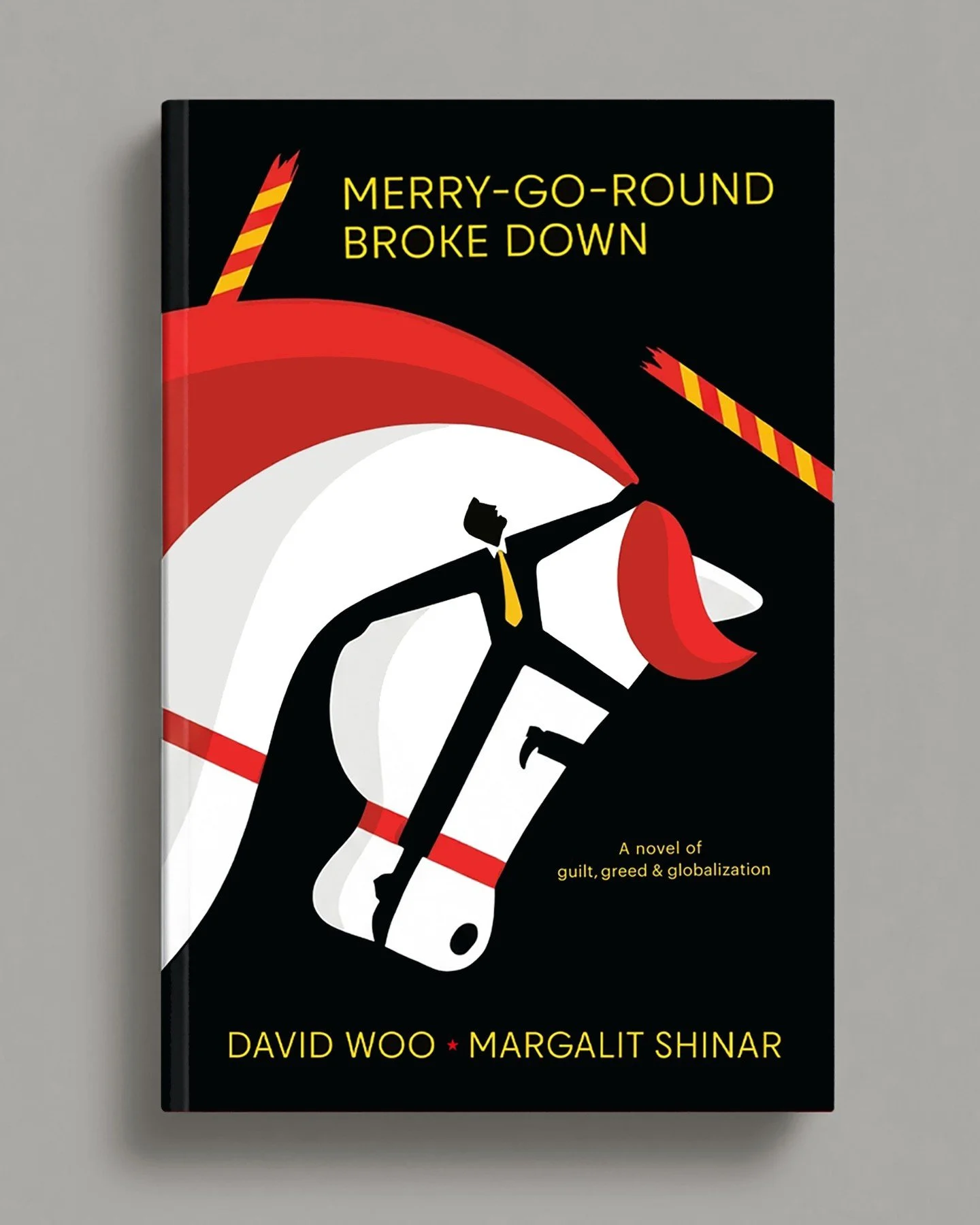 Cover design by @noma_bar for 
Merry-Go-Round Broke Down 

A new novel by David Woo &amp; Margaith Shinhar 

Published by @simonandschuster 

SYNOPSIS

Fall 2008. The Waldorf Astoria New York. Two armed men storm the hotel&rsquo;s famed bar and hold 