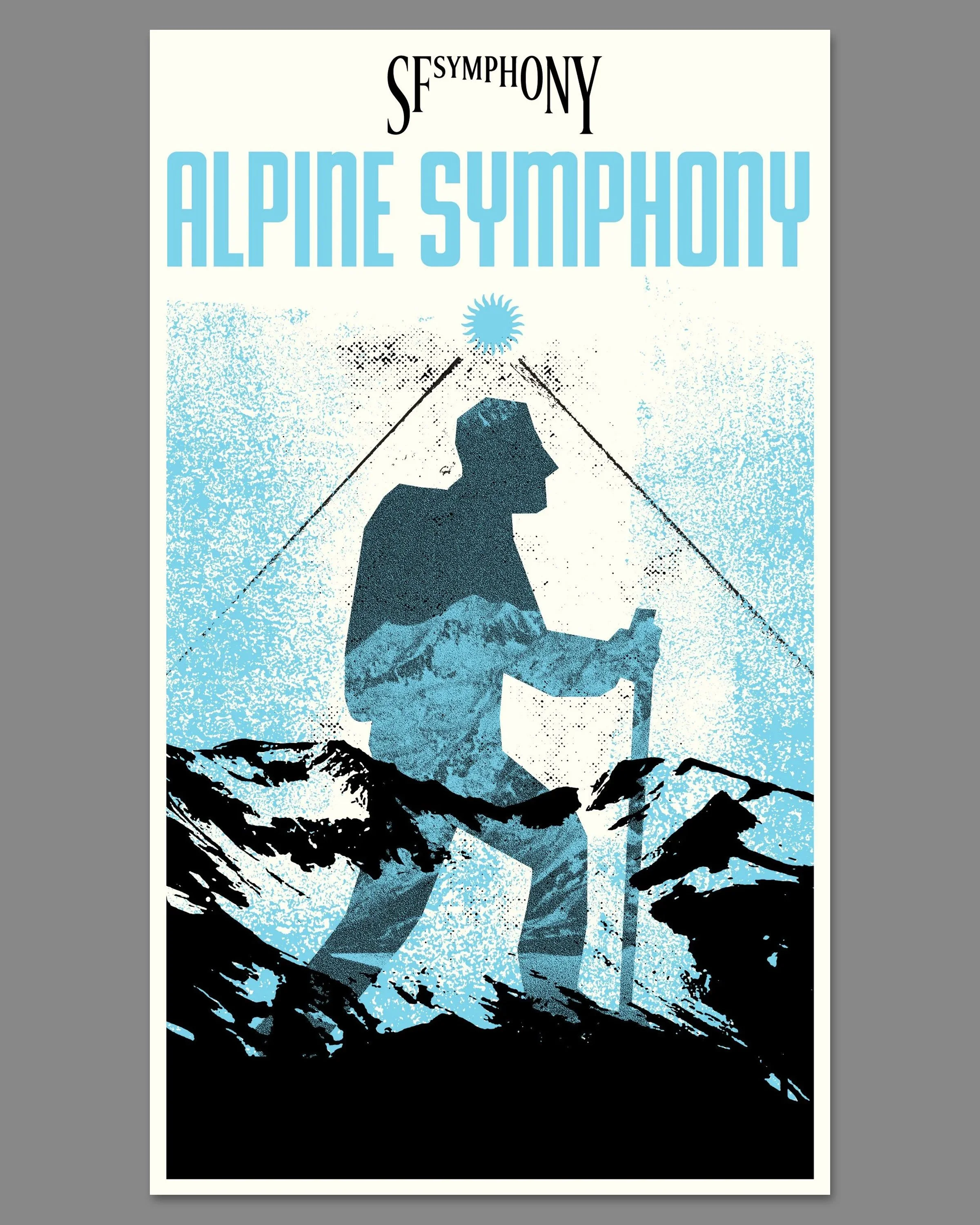 AN ALPINE SYMPHONY
Aesthetic Apparatus x San Francisco Symphony

Screenprinted posters created for Richard Strauss&rsquo;s An Alpine Symphony, a monumental orchestral journey through the Alps from sunrise and ascent to summit, storm and descent.

Pri