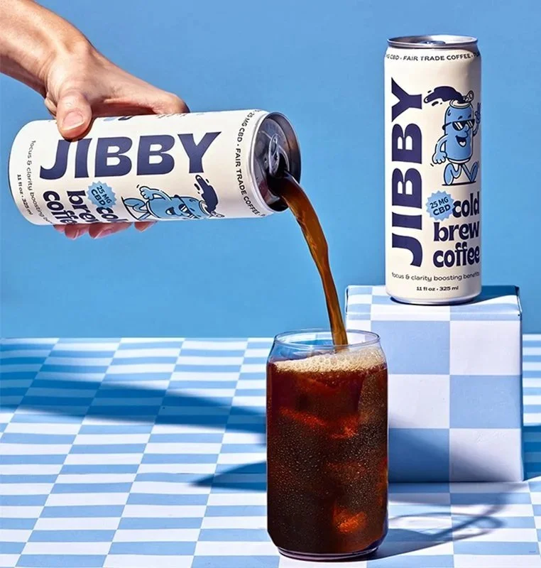 JIBBY Coffee with a blue funky character design
