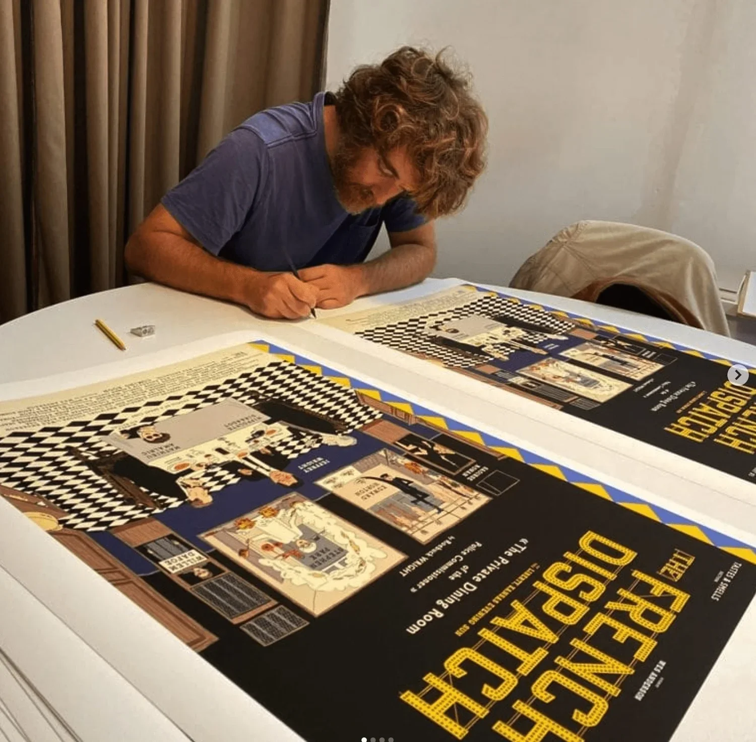 Portrait Of Javi Aznarez signing a french Dispatch Print
