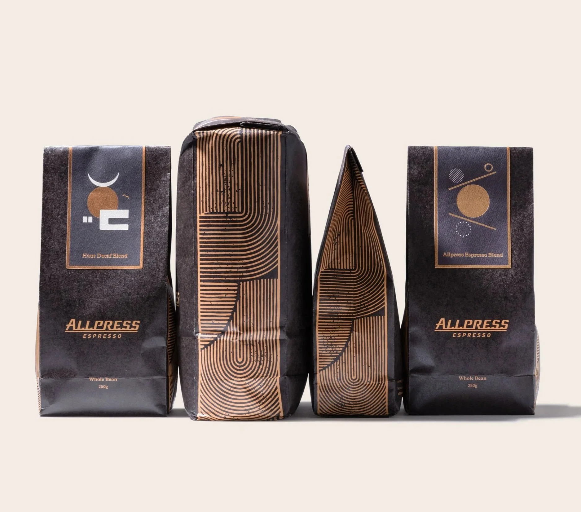 Sustainable and compostable coffee packaging redesign for Allpress Espresso by Studio A-Z.