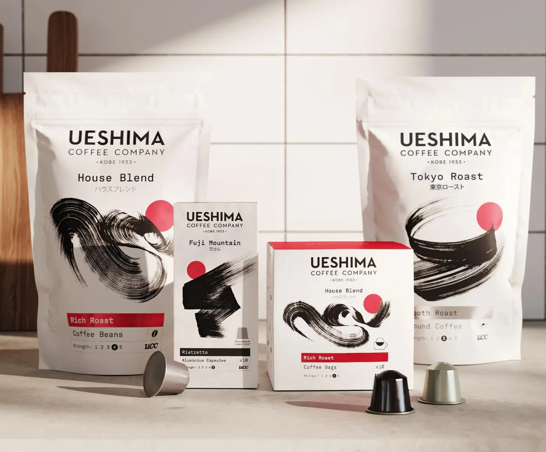 Authentic Japanese Shodo calligraphy and brushwork illustration for Ueshima Coffee Company illustrated by KASHUŪ.