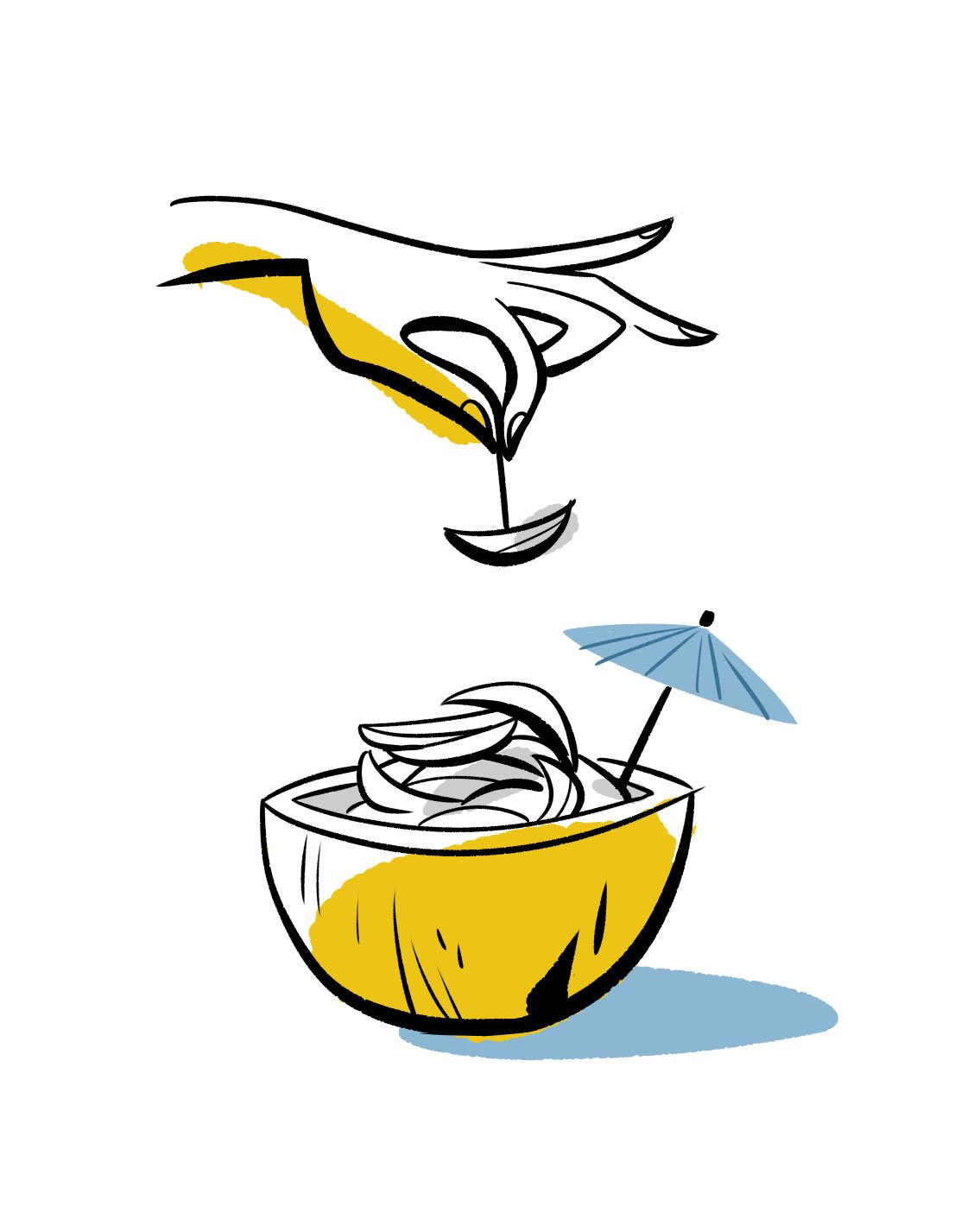 Satoshi Hashimoto coconut illustration for Guardian Food Quarterly beach food article