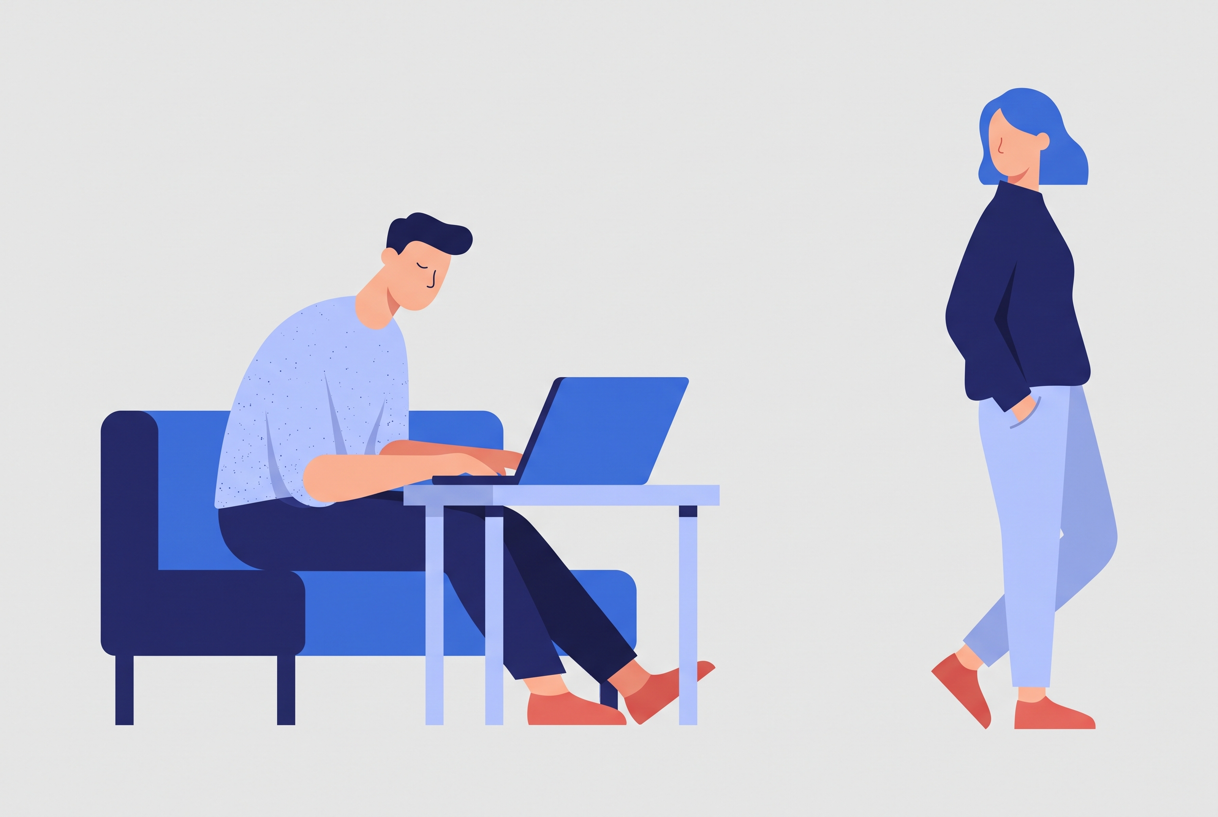 One partner at a laptop while the other hesitates, online couples therapy when one partner is unsure