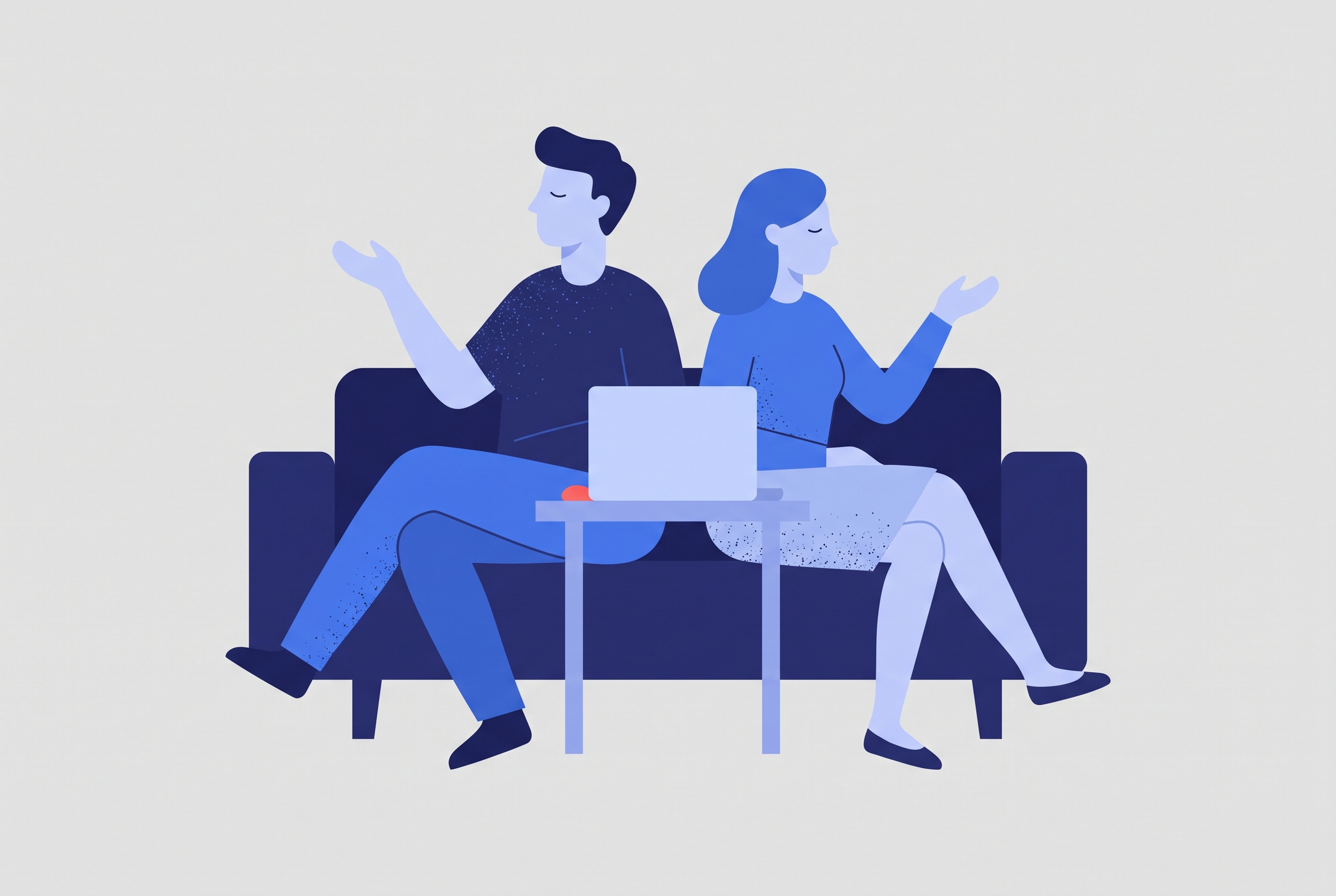 A couple mid-argument during an online couples therapy session