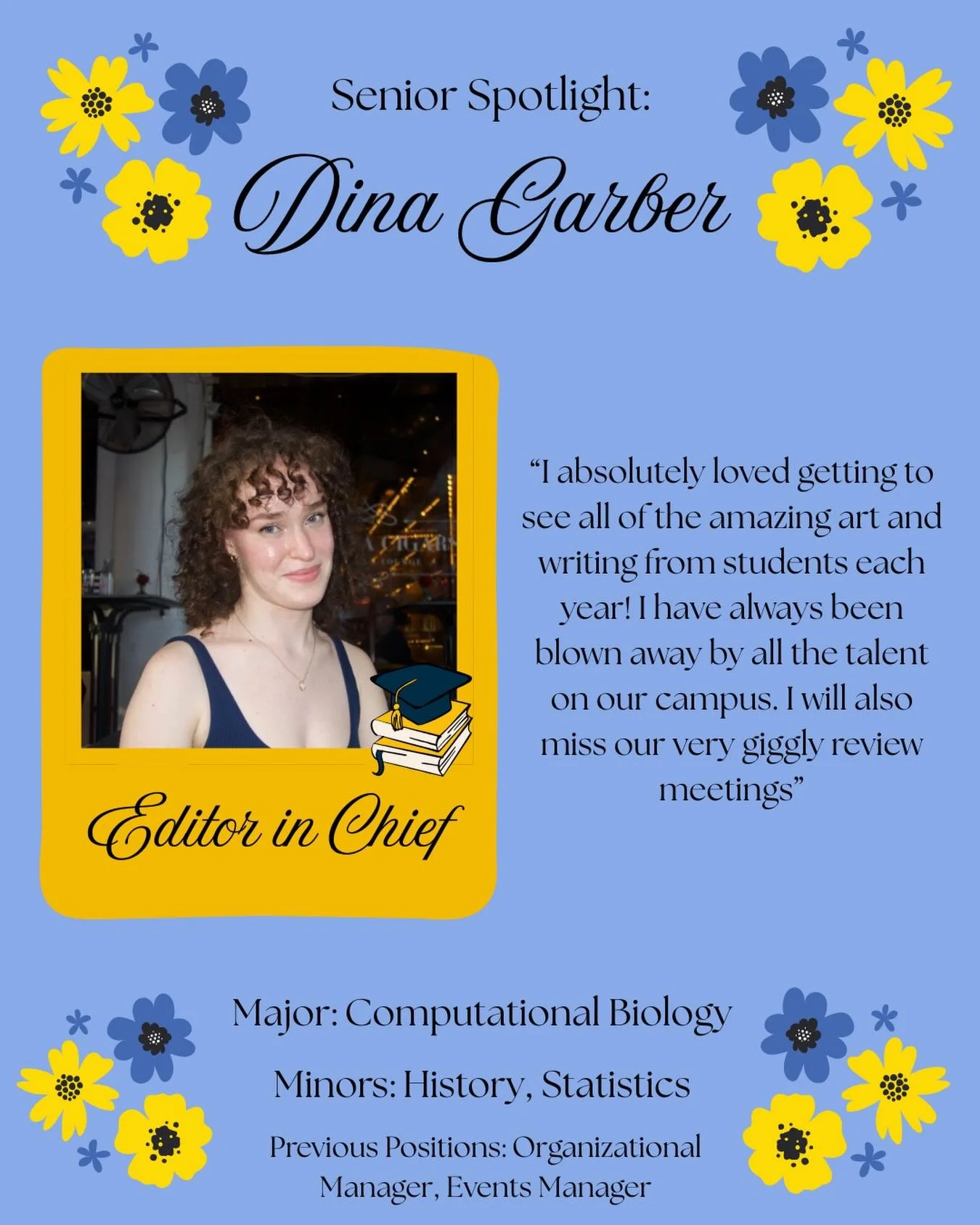 Congratulations to Dina! Good luck on your future endeavors!! 🎉