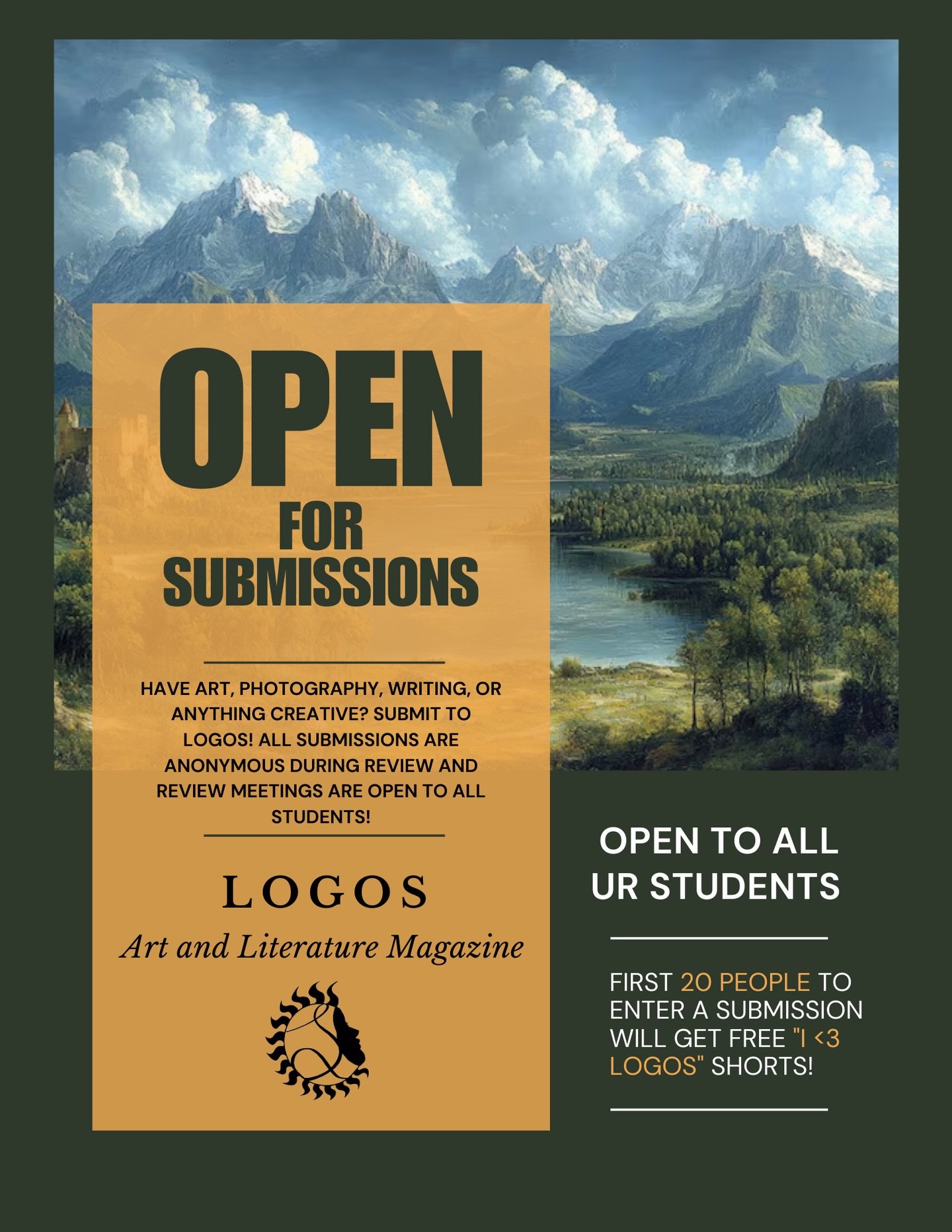 Submit to LOGOS!! Submissions are open until March 8th and our form can be found in the linktree in our bio🎨 📷
