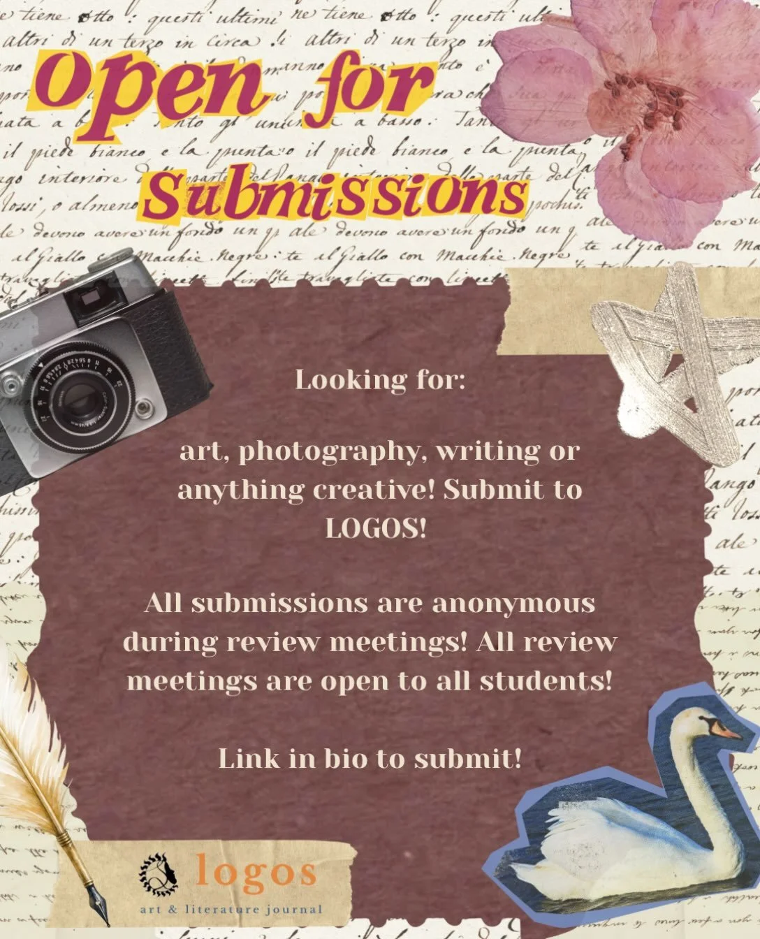 LOGOS is now open for submissions! Link in bio to submit!!