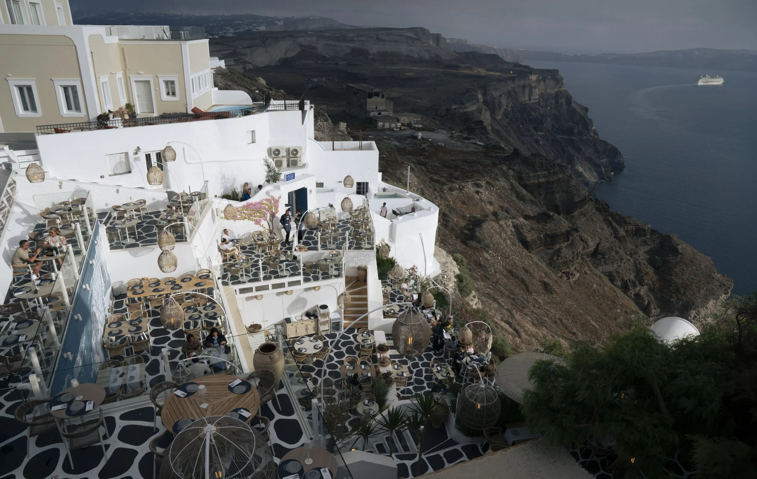 Edge of the caldera dining - Fira, Santorini, Greece