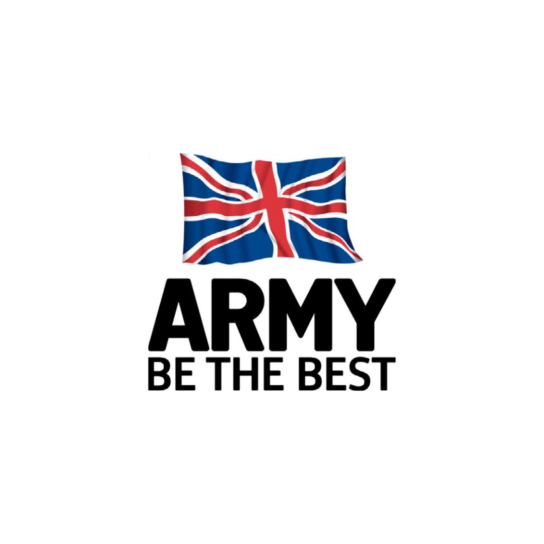 Union Jack flag above text "ARMY BE THE BEST."