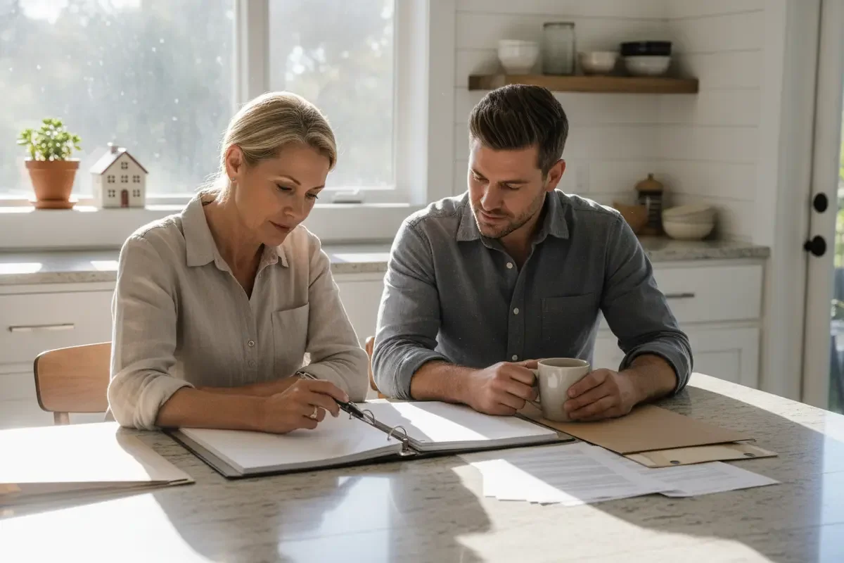 Property manager and rental owner reviewing a home maintenance plan