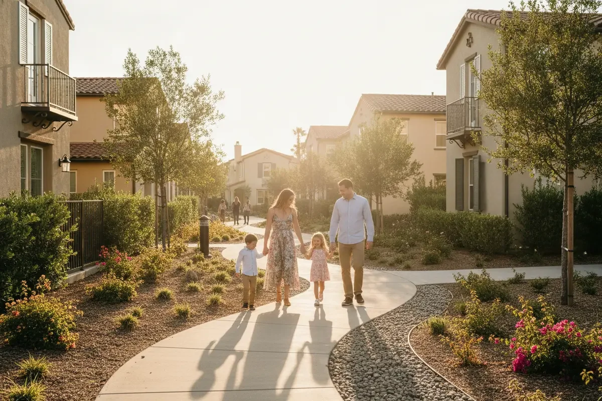 Family comparing homes and neighborhood features in Menifee