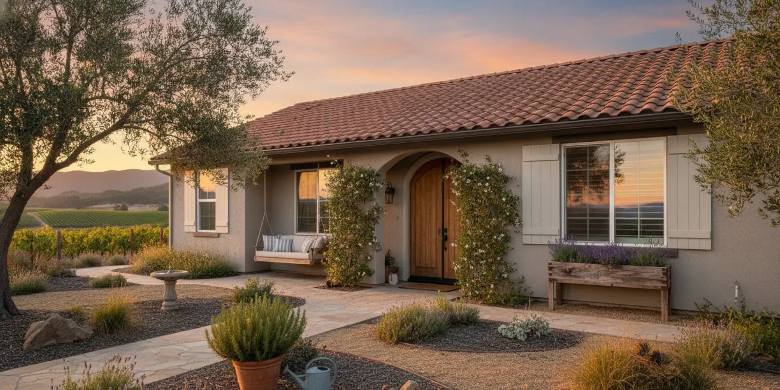 Temecula home exterior with a tidy yard and a welcoming front entry