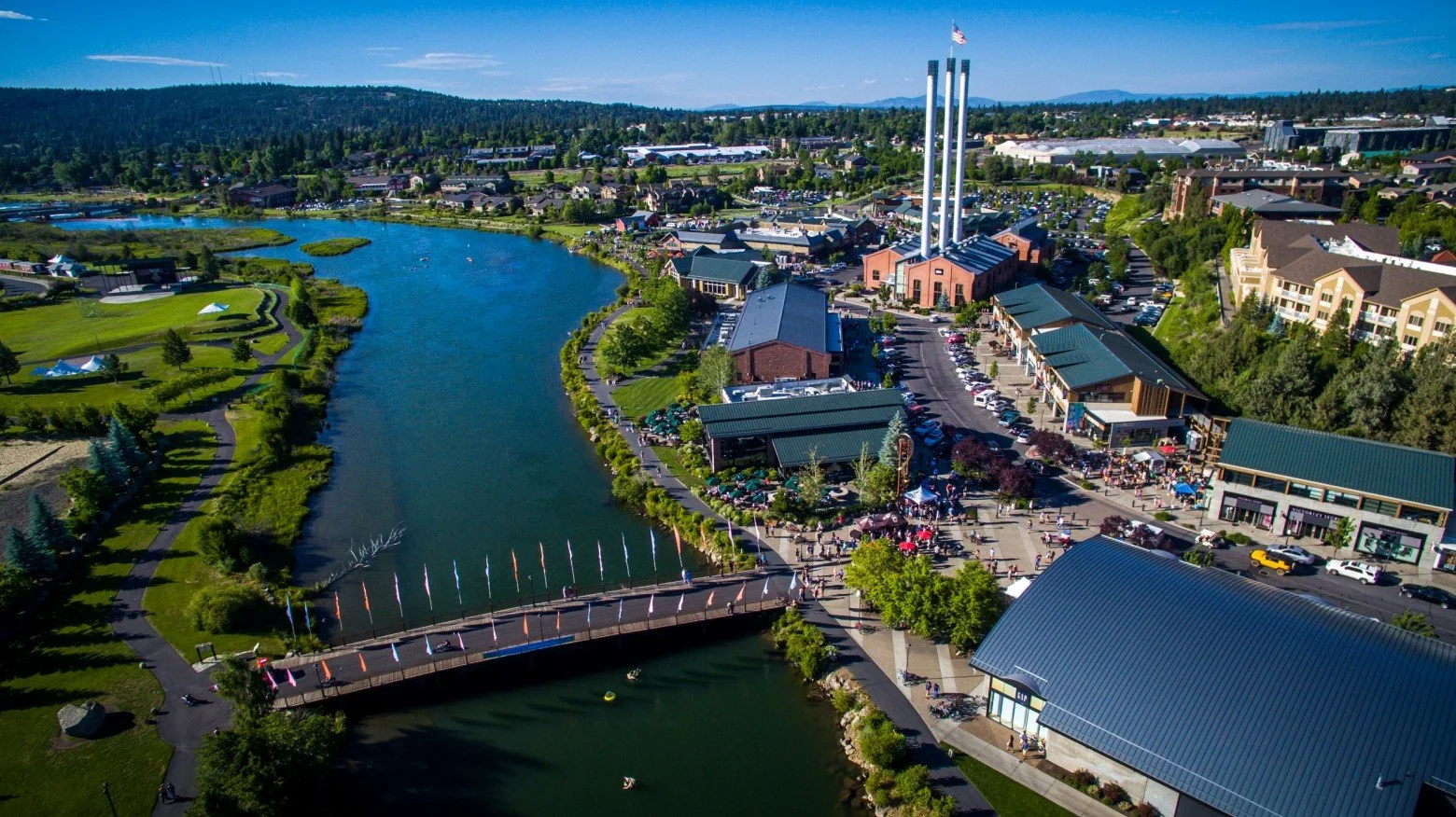 The Old Mill District of Bend Oregon is home to The Eight at the Old Mill Townhomes and Condos