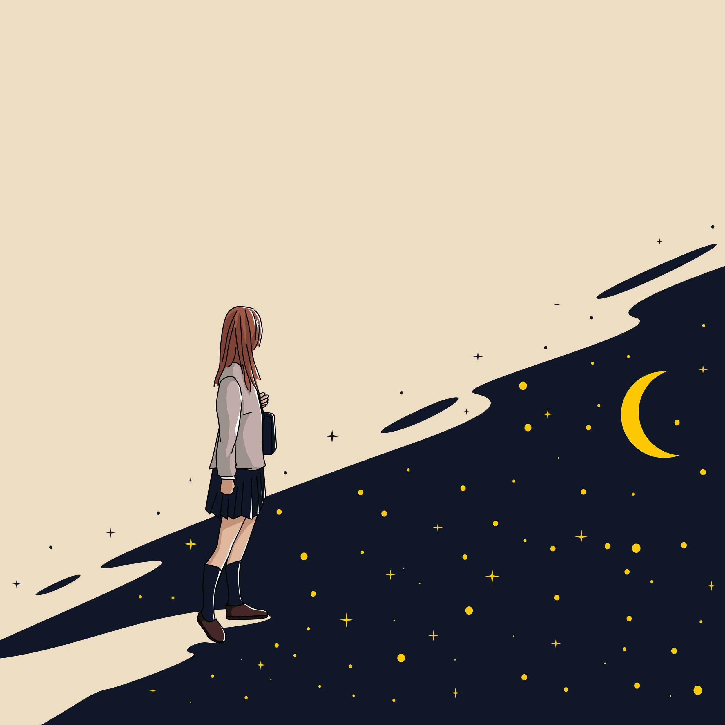 Illustration of a woman looking toward a dark reflective space, symbolizing overthinking and relational trauma therapy in Oklahoma City